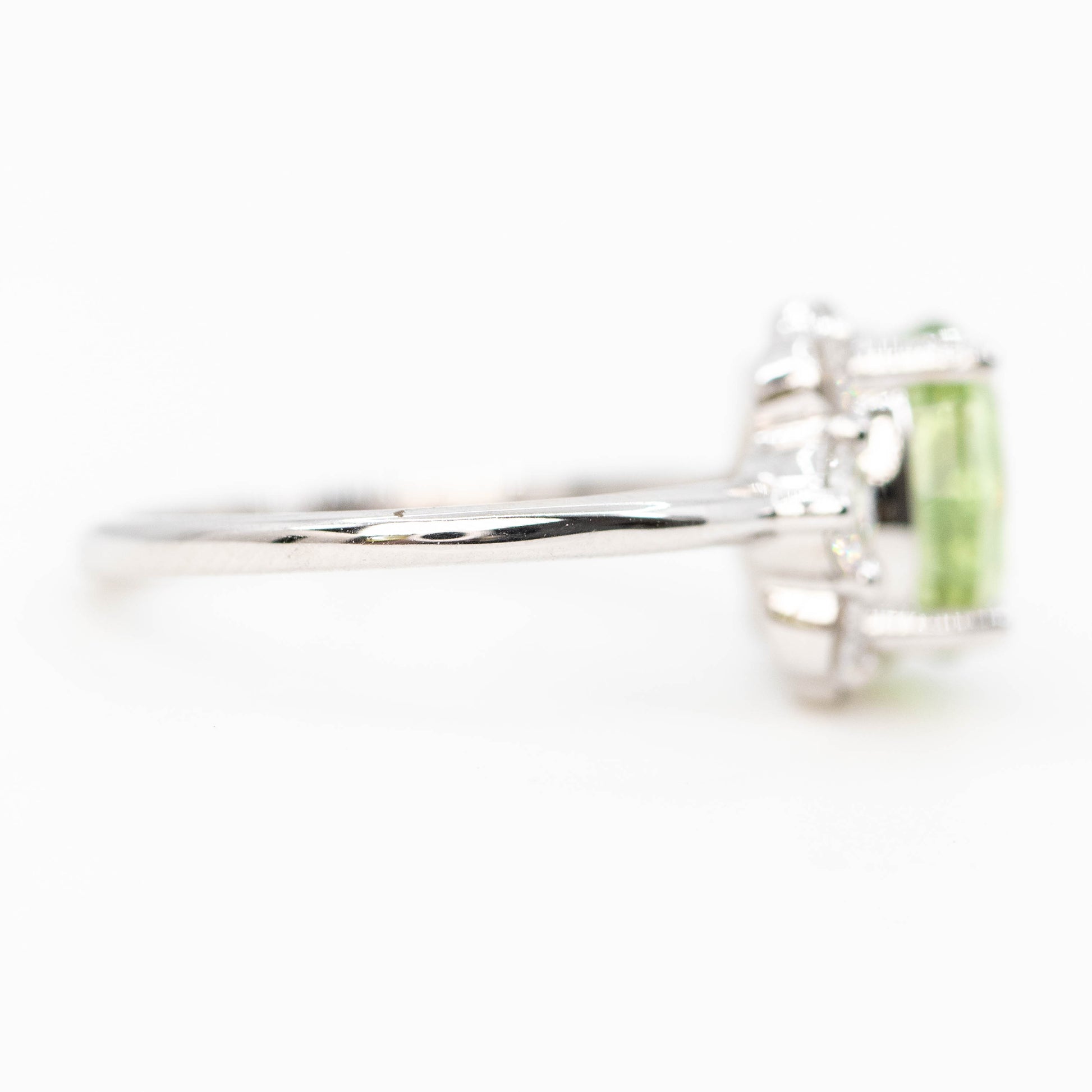 Carell Ring with a 2.72 Carat Fantasy Cut Oval Mint Green Montana Sapphire and White Canadian Accent Diamonds in 14k White Gold - Ready to Size and Ship - Midwinter Co. Alternative Bridal Rings and Modern Fine Jewelry