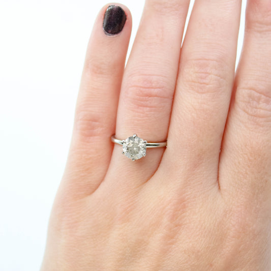 Charlotte Ring with a 1.50 Carat Gray Salt and Pepper Diamond in Platinum - Ready to Size and Ship