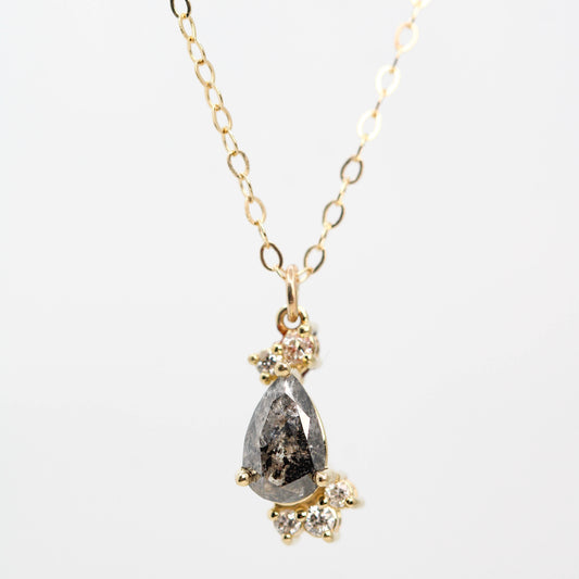 Christina Necklace with a 0.73 Carat Dark Gray Pear Diamond and White Accent Diamonds in 14k Yellow Gold - Ready to Ship - Midwinter Co. Alternative Bridal Rings and Modern Fine Jewelry