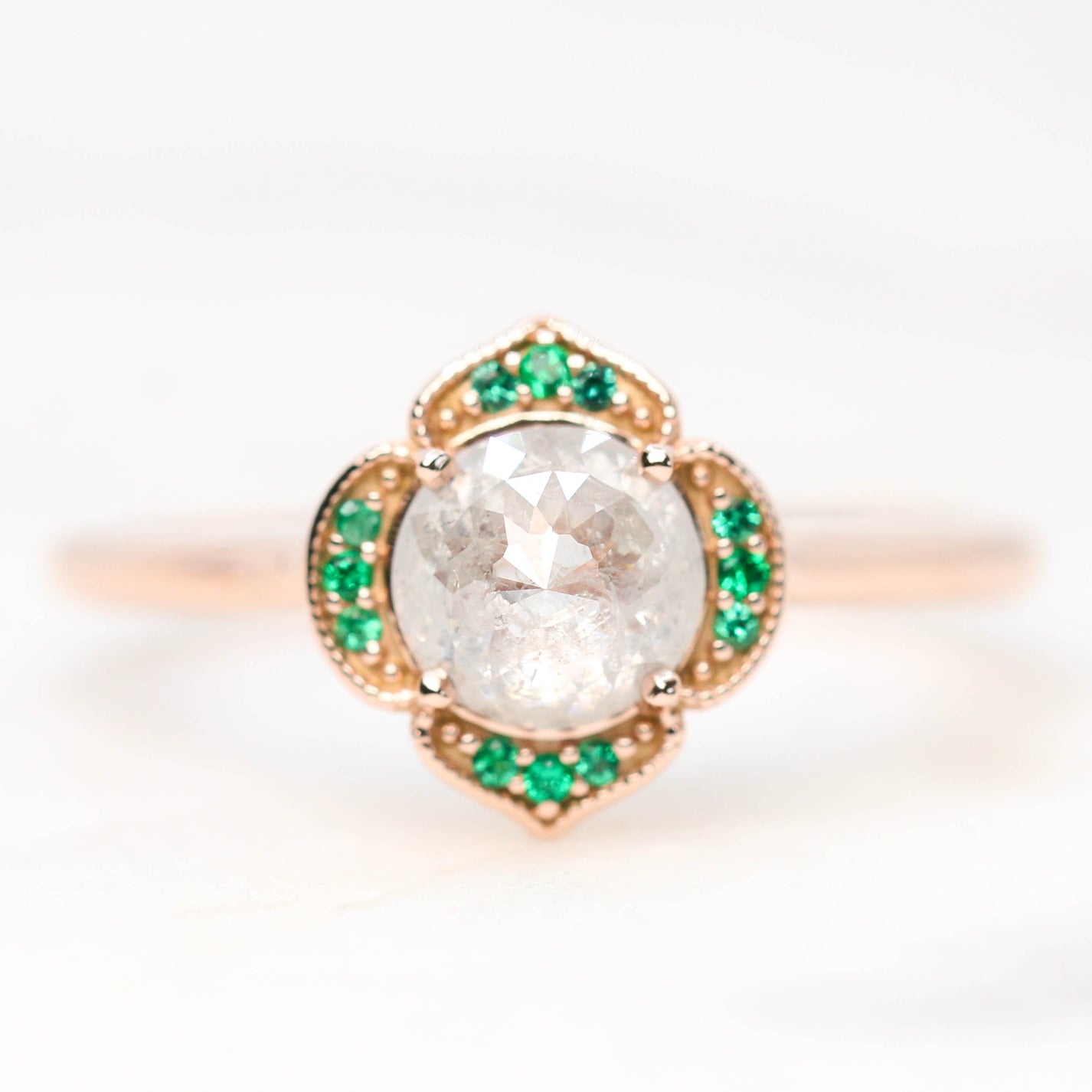 Clementine Ring with a 0.83 Carat Round Misty White Diamond and Round ...