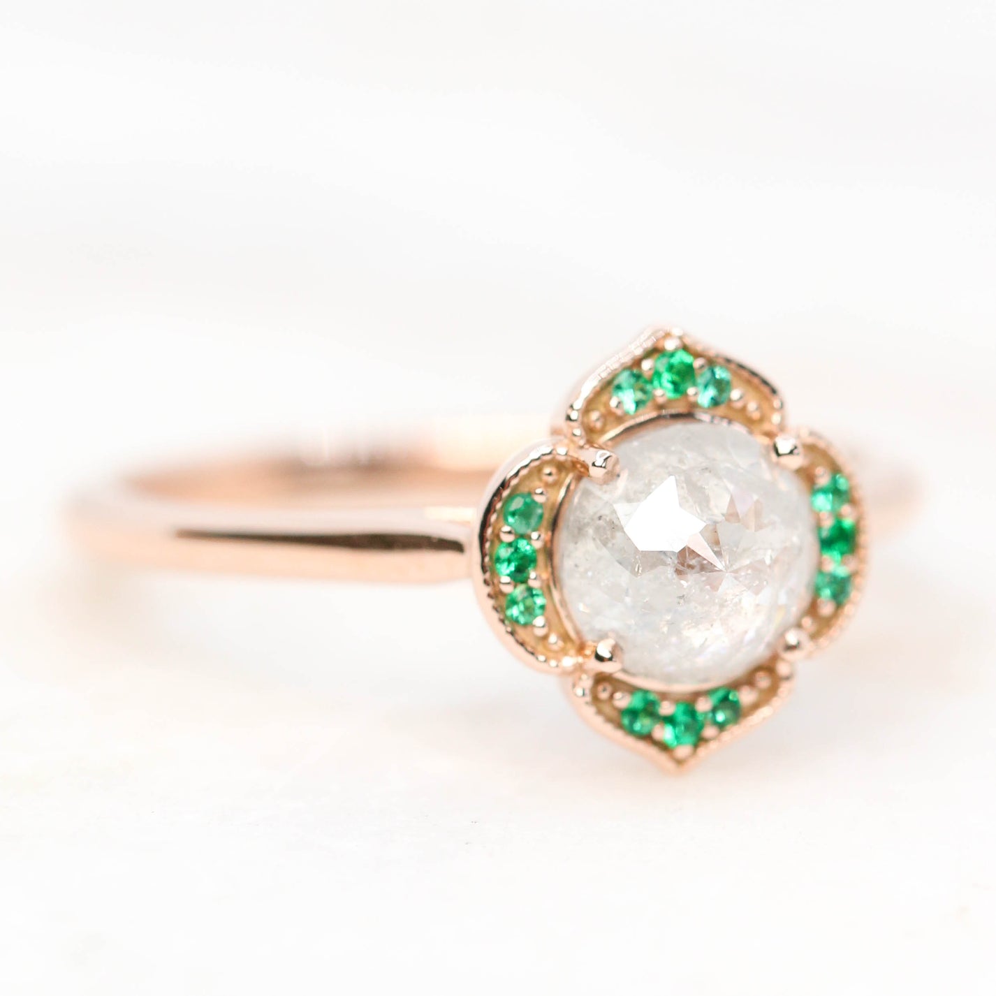 Clementine Ring with a 0.83 Carat Round Misty White Diamond and Round