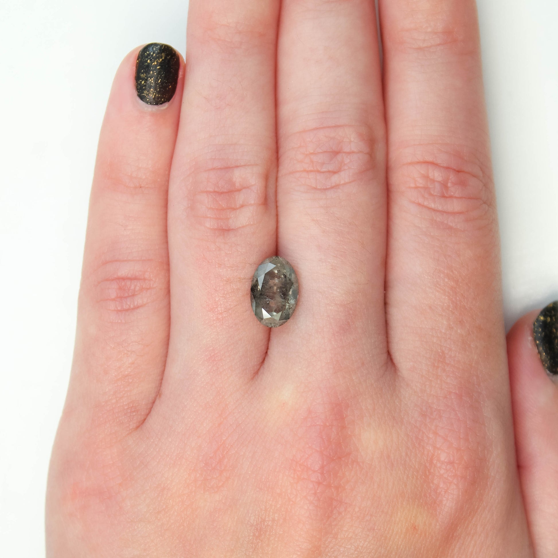 3.70 Carat Dark Gray Oval Salt and Pepper Diamond for Custom Work - Inventory Code DSO370 - Midwinter Co. Alternative Bridal Rings and Modern Fine Jewelry