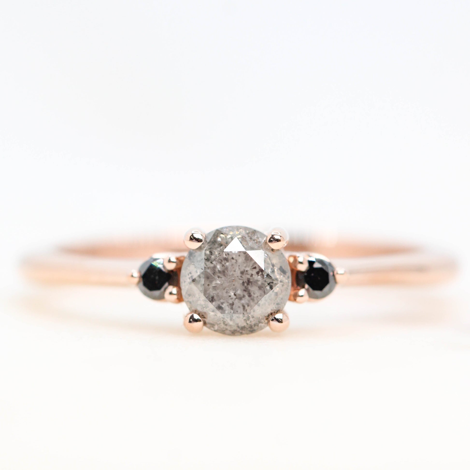 Drea Ring with a 0.55 Carat Gray Celestial Round Diamond and Black Accent Diamonds in 14k Rose Gold - Ready to Size and Ship - Midwinter Co. Alternative Bridal Rings and Modern Fine Jewelry