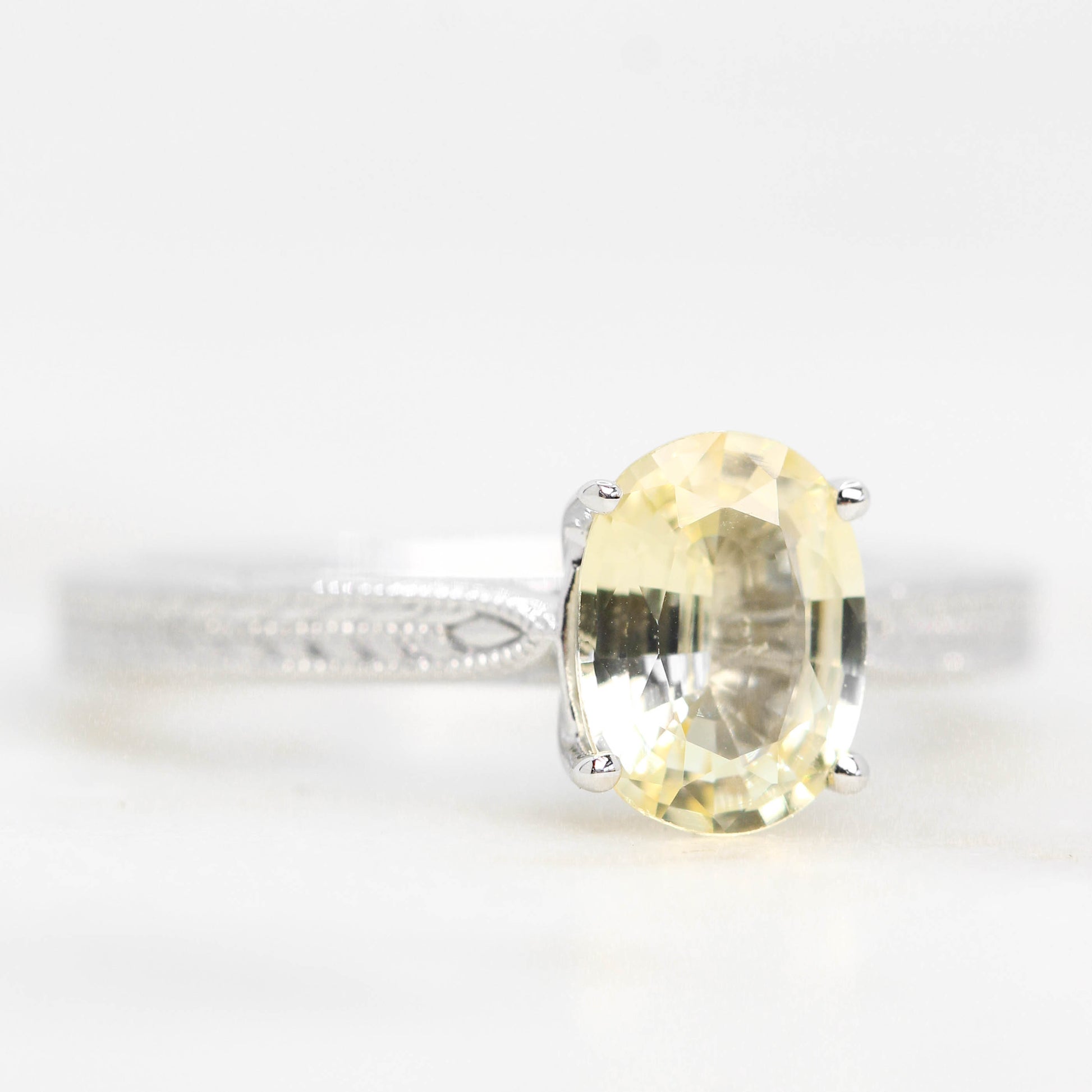Edith Ring with a 1.28 Carat Yellow Oval Sapphire in 14k White Gold - Ready to Size and Ship - Midwinter Co. Alternative Bridal Rings and Modern Fine Jewelry