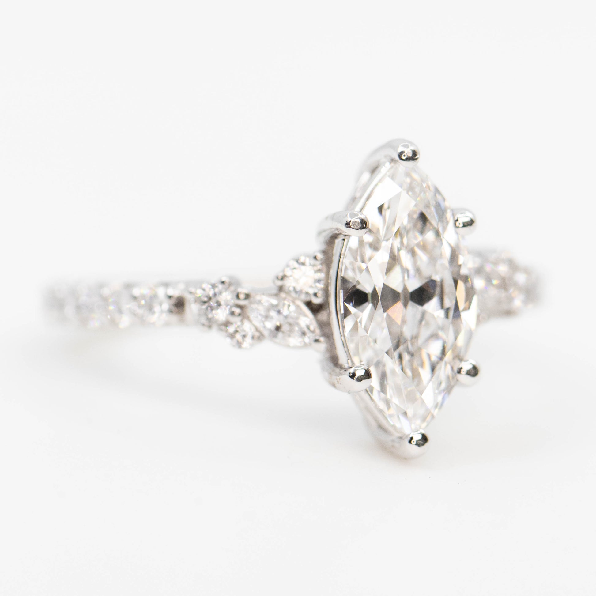 Elodie Ring with a 1.43 Carat Lab Grown Marquise Diamond and White Accent Diamonds in 14k White Gold - Ready to Size and Ship - Midwinter Co. Alternative Bridal Rings and Modern Fine Jewelry