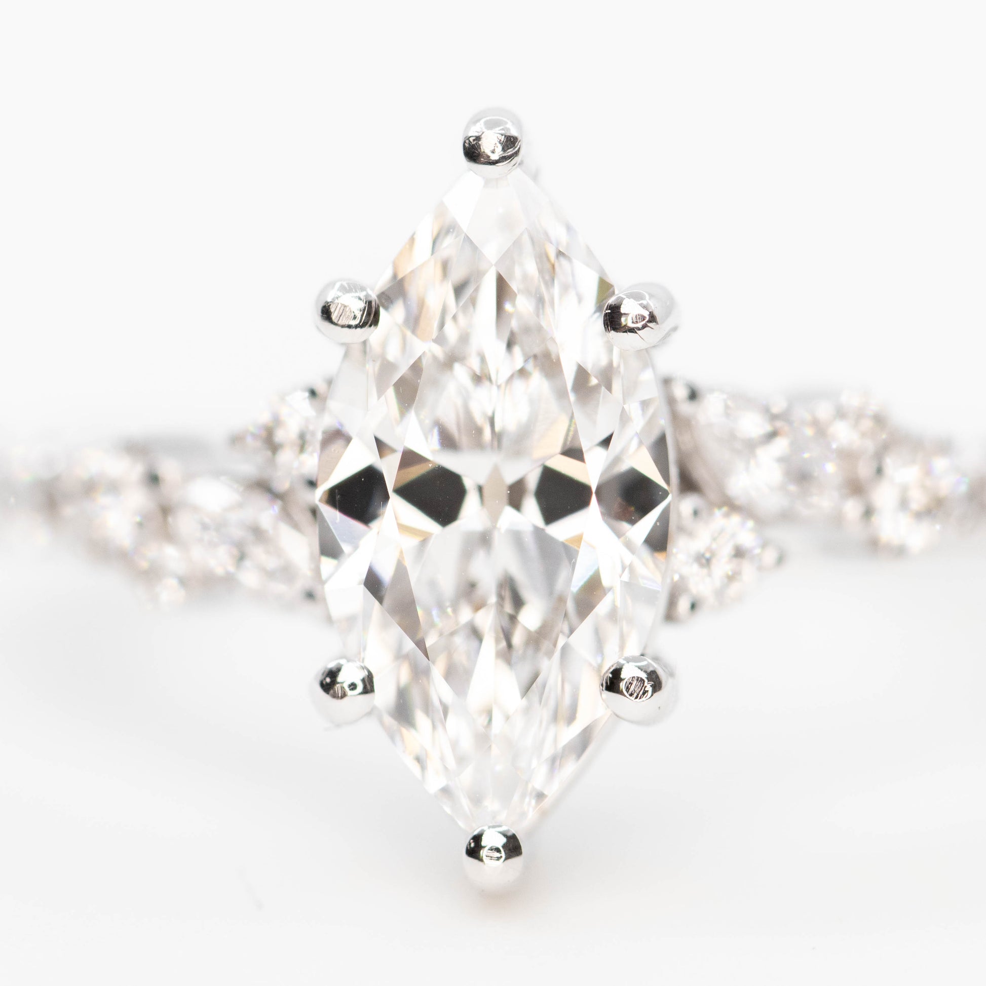 Elodie Ring with a 1.43 Carat Lab Grown Marquise Diamond and White Accent Diamonds in 14k White Gold - Ready to Size and Ship - Midwinter Co. Alternative Bridal Rings and Modern Fine Jewelry
