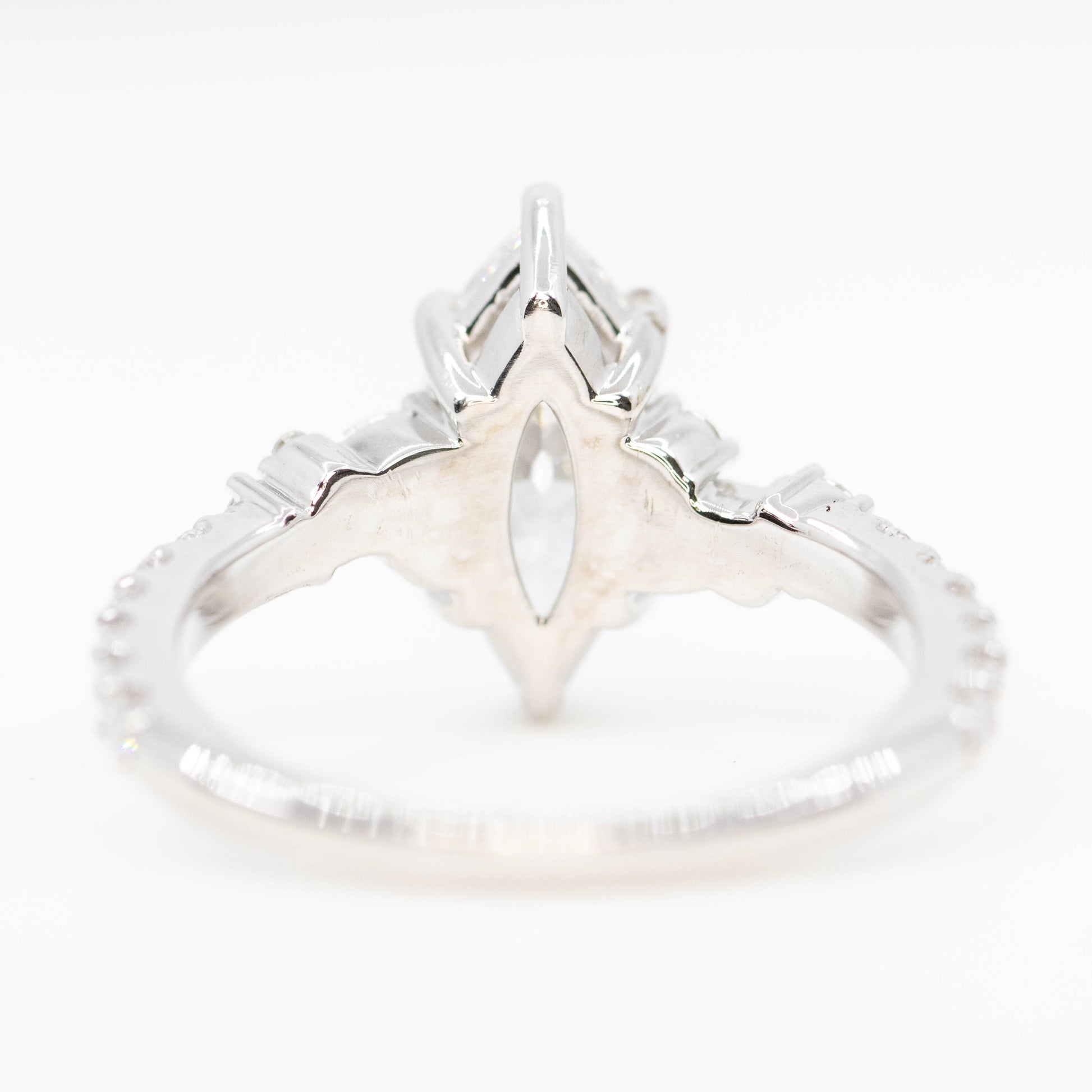 Elodie Ring with a 1.43 Carat Lab Grown Marquise Diamond and White Accent Diamonds in 14k White Gold - Ready to Size and Ship - Midwinter Co. Alternative Bridal Rings and Modern Fine Jewelry