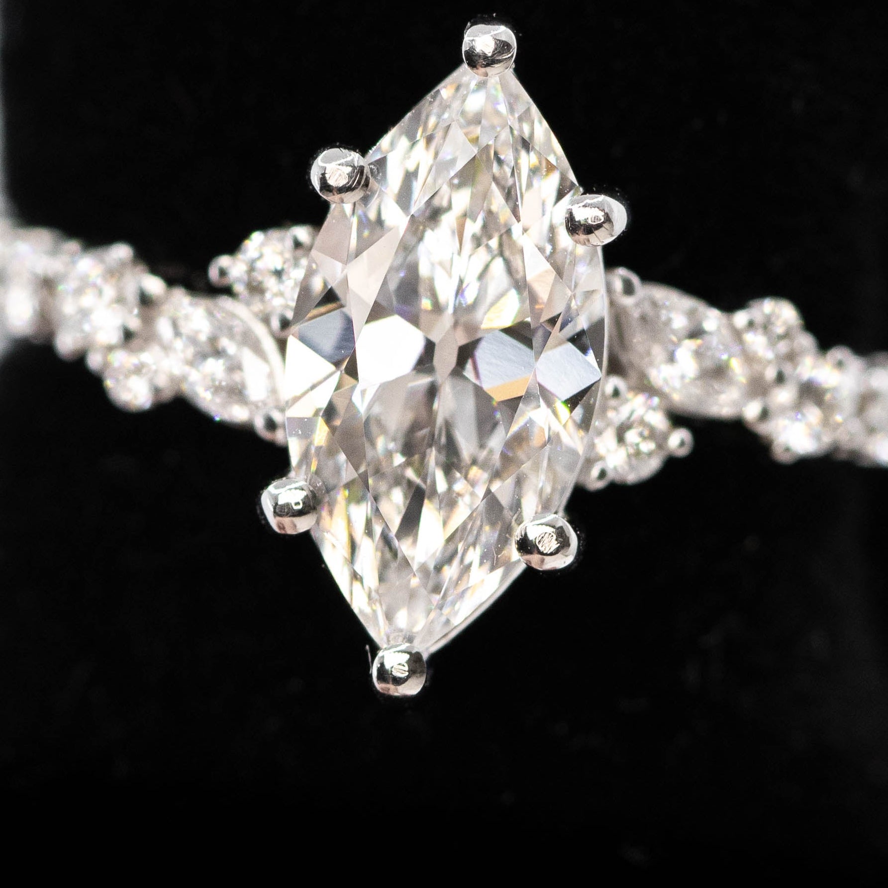 Elodie Ring with a 1.43 Carat Lab Grown Marquise Diamond and White Accent Diamonds in 14k White Gold - Ready to Size and Ship - Midwinter Co. Alternative Bridal Rings and Modern Fine Jewelry