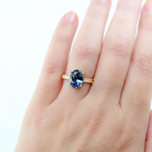 Ember Ring with a 3.22 Carat Blue Geometric Sapphire in 14k Yellow Gold - Ready to Size and Ship