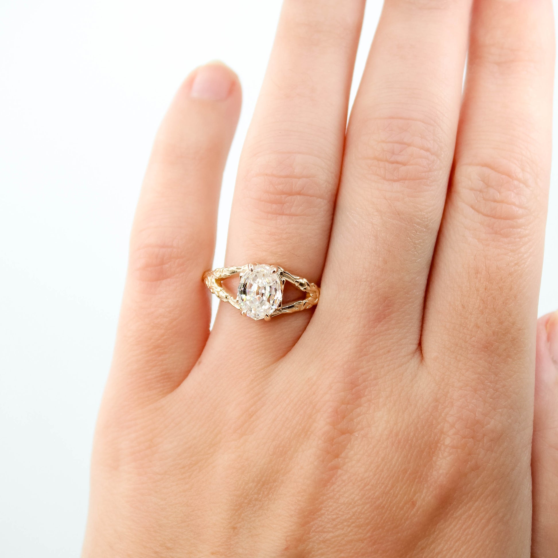 Liana Ring with a 2.04 Carat Geometric Oval Moissanite in 14k Champagne Gold - Ready to Size and Ship - Midwinter Co. Alternative Bridal Rings and Modern Fine Jewelry
