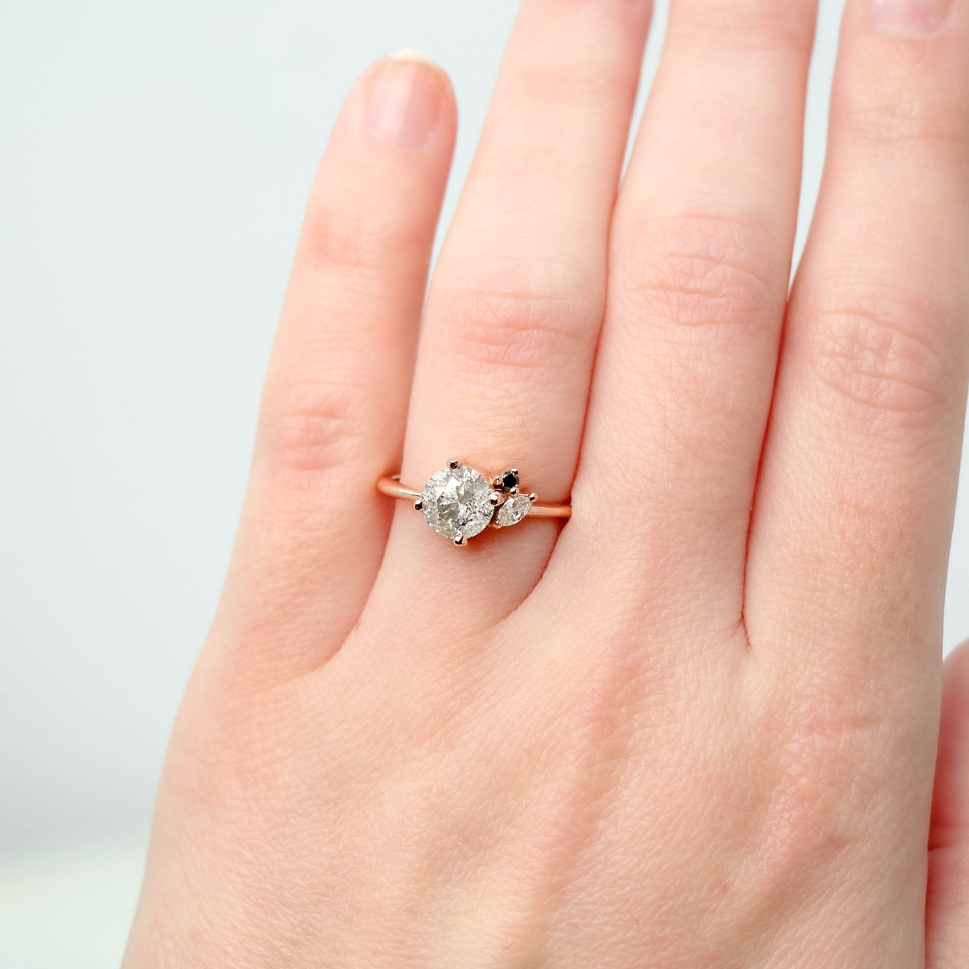 Francine Ring with a Carat Round Gray Salt and Pepper Diamond