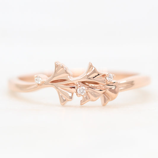 Gingko Leaf Ring with Diamond Accents - Made to Order, Choose Your Gold Tone