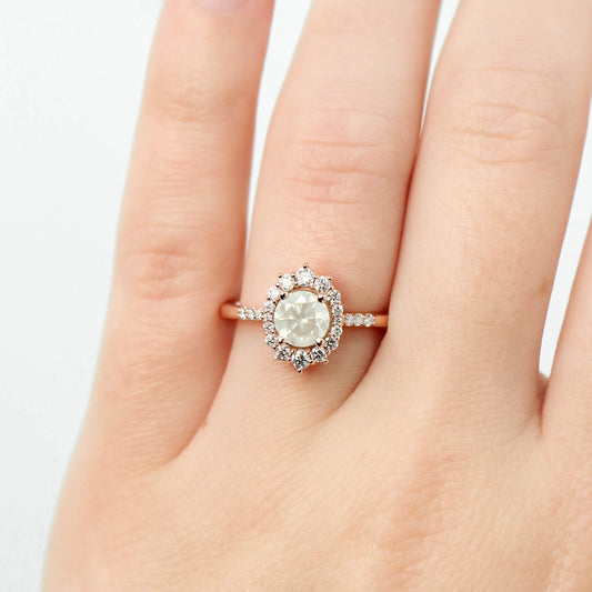 Grace Ring with a 0.95 Carat White Celestial Round Diamond and White Accent Diamonds in 14k Rose Gold - Ready to Size and Ship - Midwinter Co. Alternative Bridal Rings and Modern Fine Jewelry