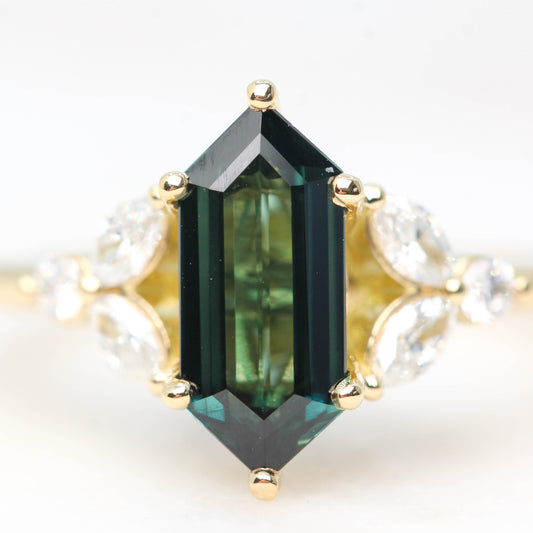 Project: Custom Andia Ring with 1.5 Carat Elongated Hexagon Sapphire and White Accent Diamonds in 14k - Midwinter Co. Alternative Bridal Rings and Modern Fine Jewelry