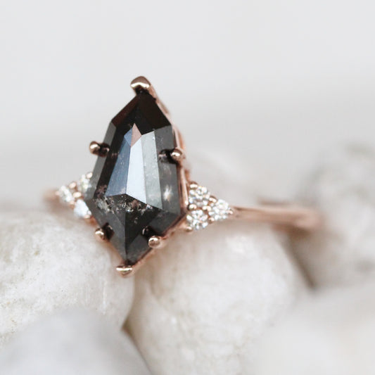 Project: Custom Imogene ring with 2 Carat Geometric Shield Cut Black Gray Salt and Pepper Diamond and White Accent Diamonds in 14k - Midwinter Co. Alternative Bridal Rings and Modern Fine Jewelry