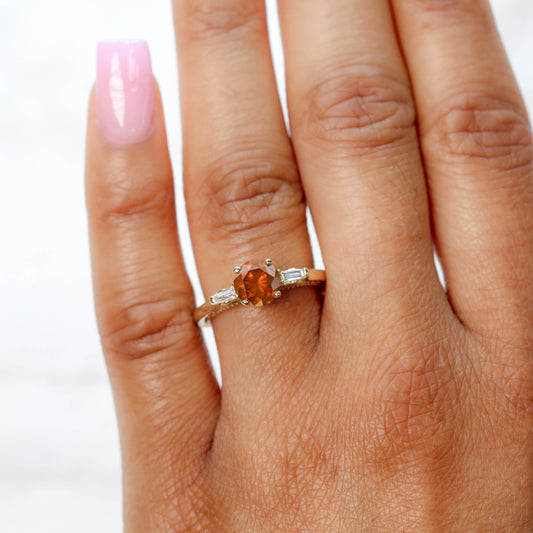 Bella Ring with a 1.29 Carat Round Orange Salt and Pepper Diamond and White Accent Diamonds in 14k Yellow Gold - Ready to Size and Ship