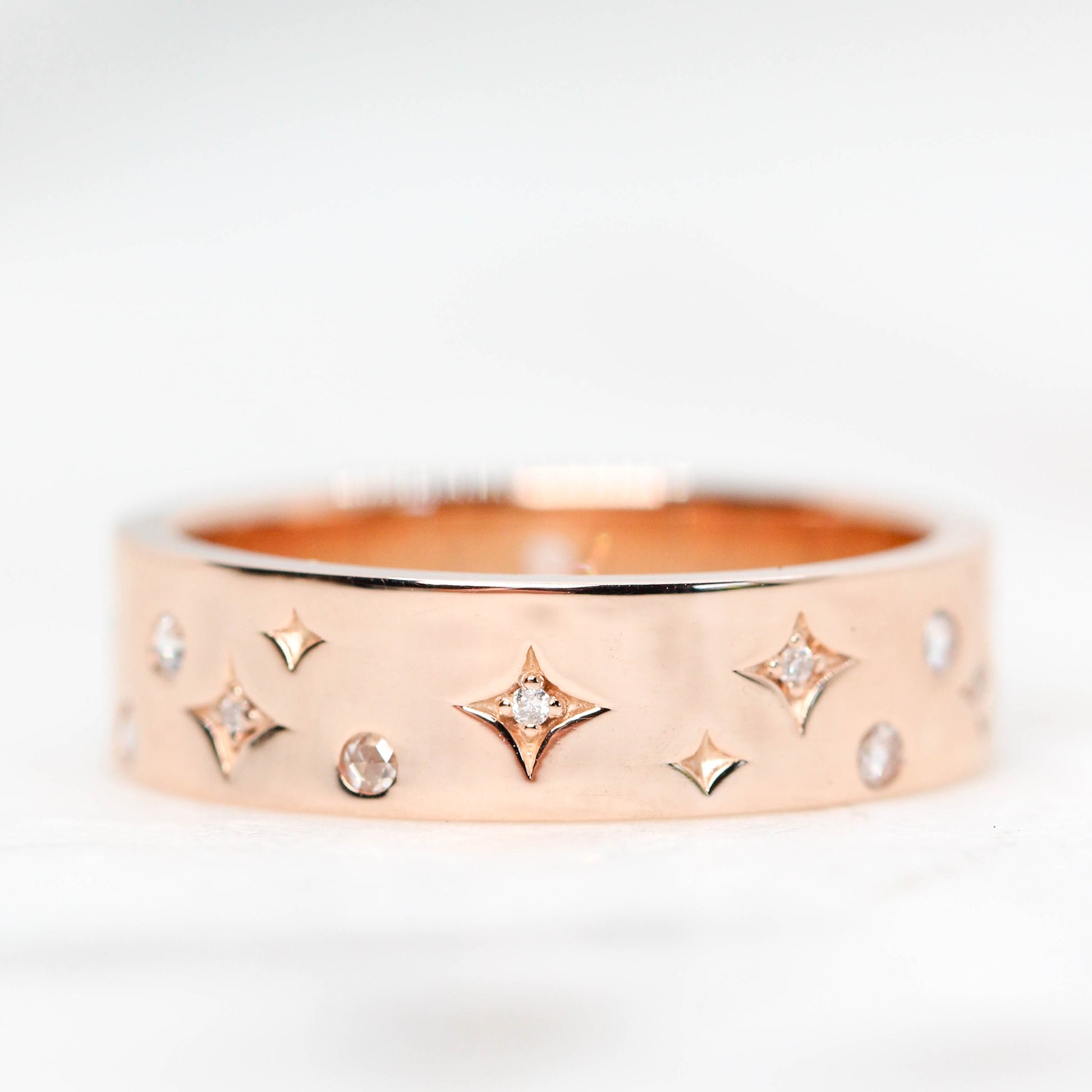 Samantha- (J) *used price written in notes on bag* Constellation Band - Unisex Band with Metal and Diamond Accents - Made to Order, Choose Your Gold Tone - Midwinter Co. Alternative Bridal Rings and Modern Fine Jewelry