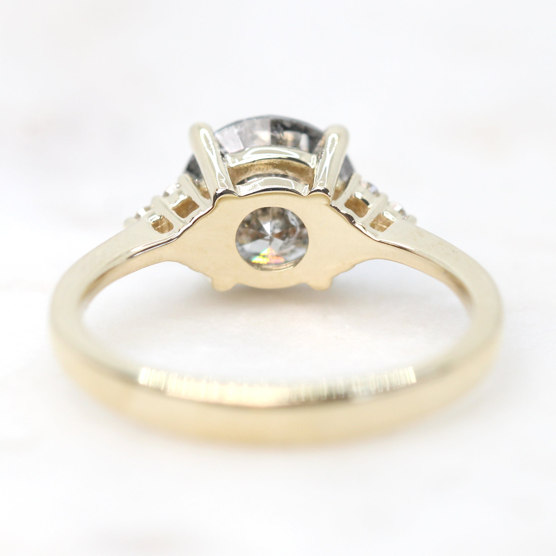 Imogene Ring with a 2.33 Carat Round Black Celestial Diamond and White Accent Diamonds in 14k Yellow Gold - Ready to Size and Ship - Midwinter Co. Alternative Bridal Rings and Modern Fine Jewelry