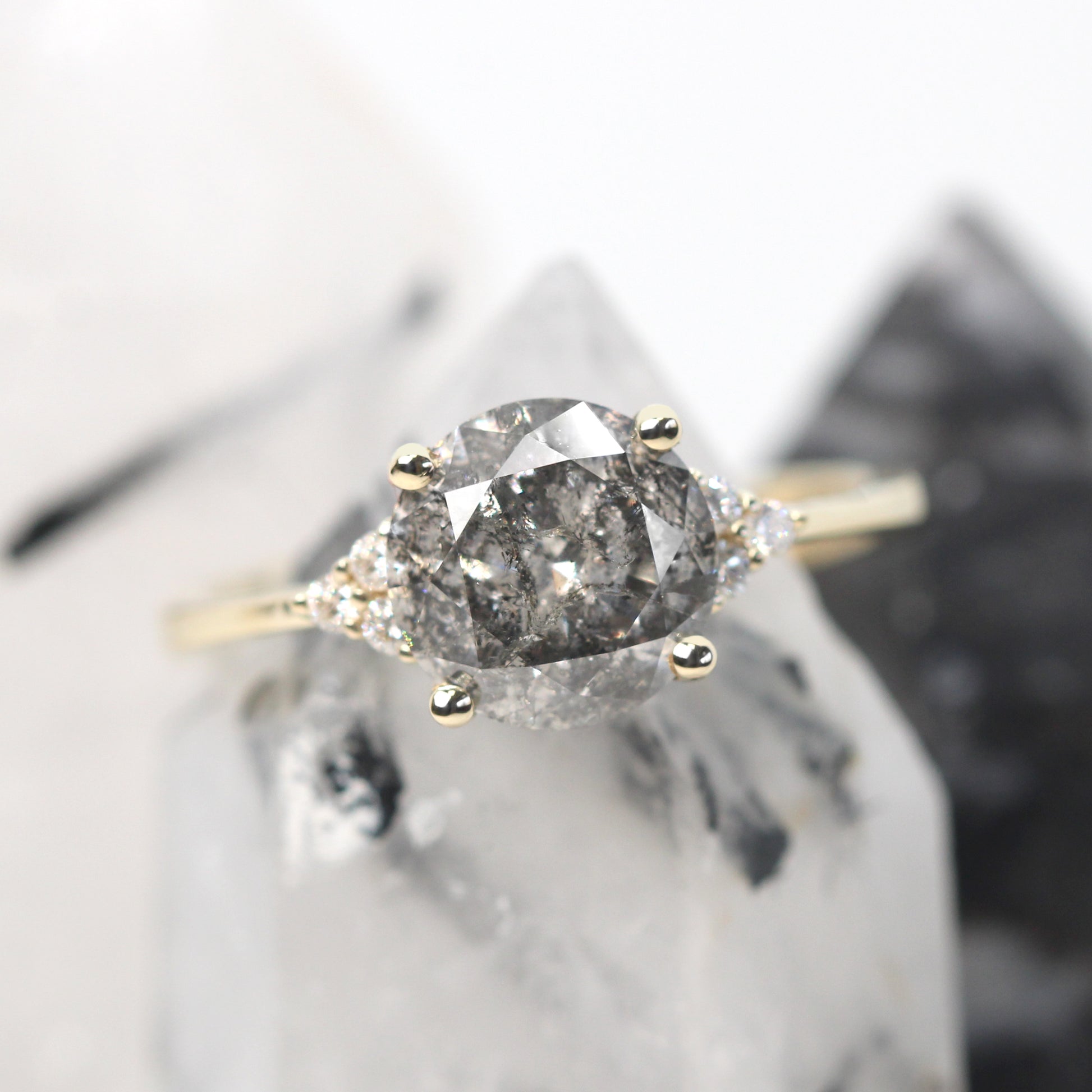 Imogene Ring with a 2.33 Carat Round Black Celestial Diamond and White Accent Diamonds in 14k Yellow Gold - Ready to Size and Ship - Midwinter Co. Alternative Bridal Rings and Modern Fine Jewelry