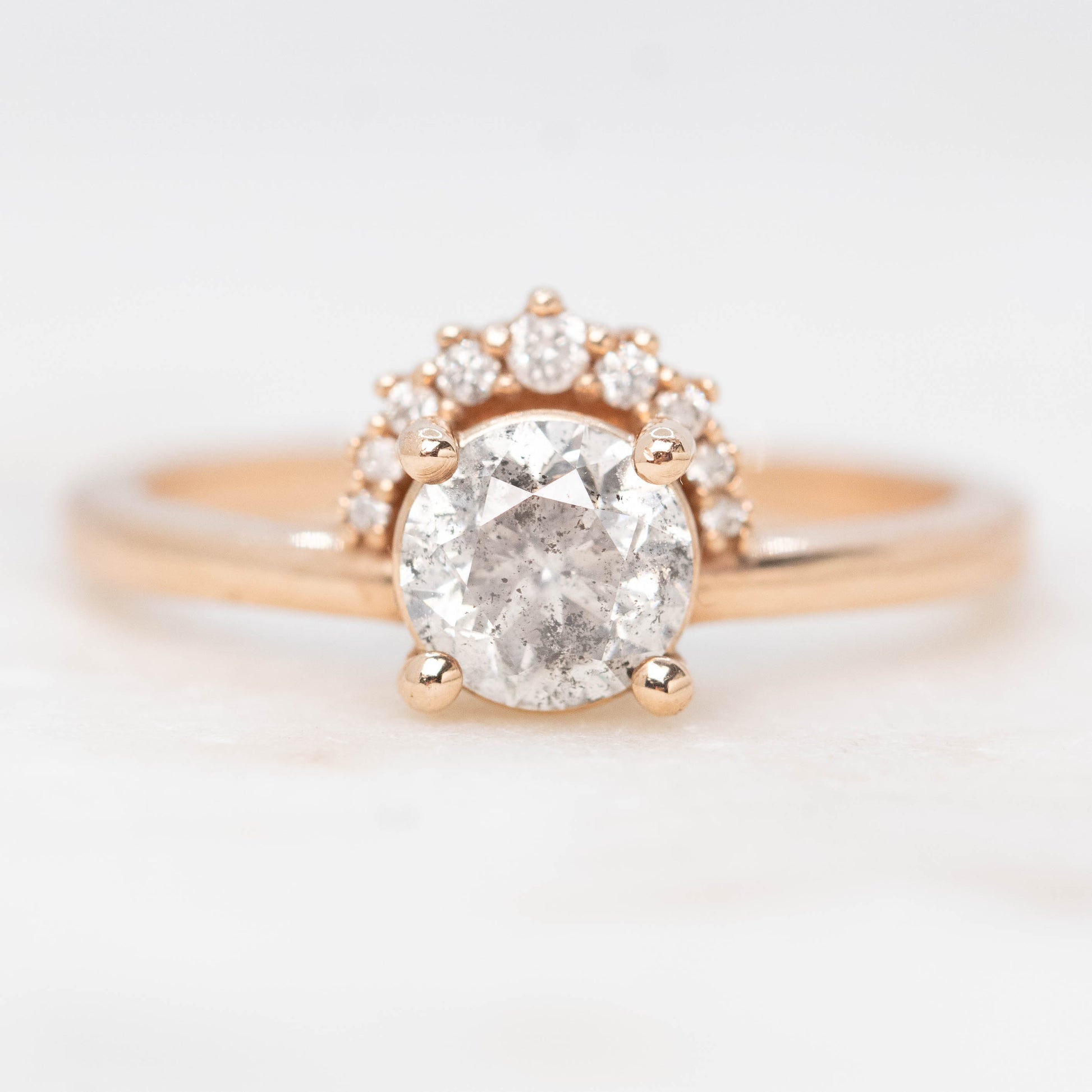Lonnie Ring with a 1.01 Carat Round Gray Salt and Pepper Diamond in 10k Rose Gold - Ready to Size and Ship - Midwinter Co. Alternative Bridal Rings and Modern Fine Jewelry