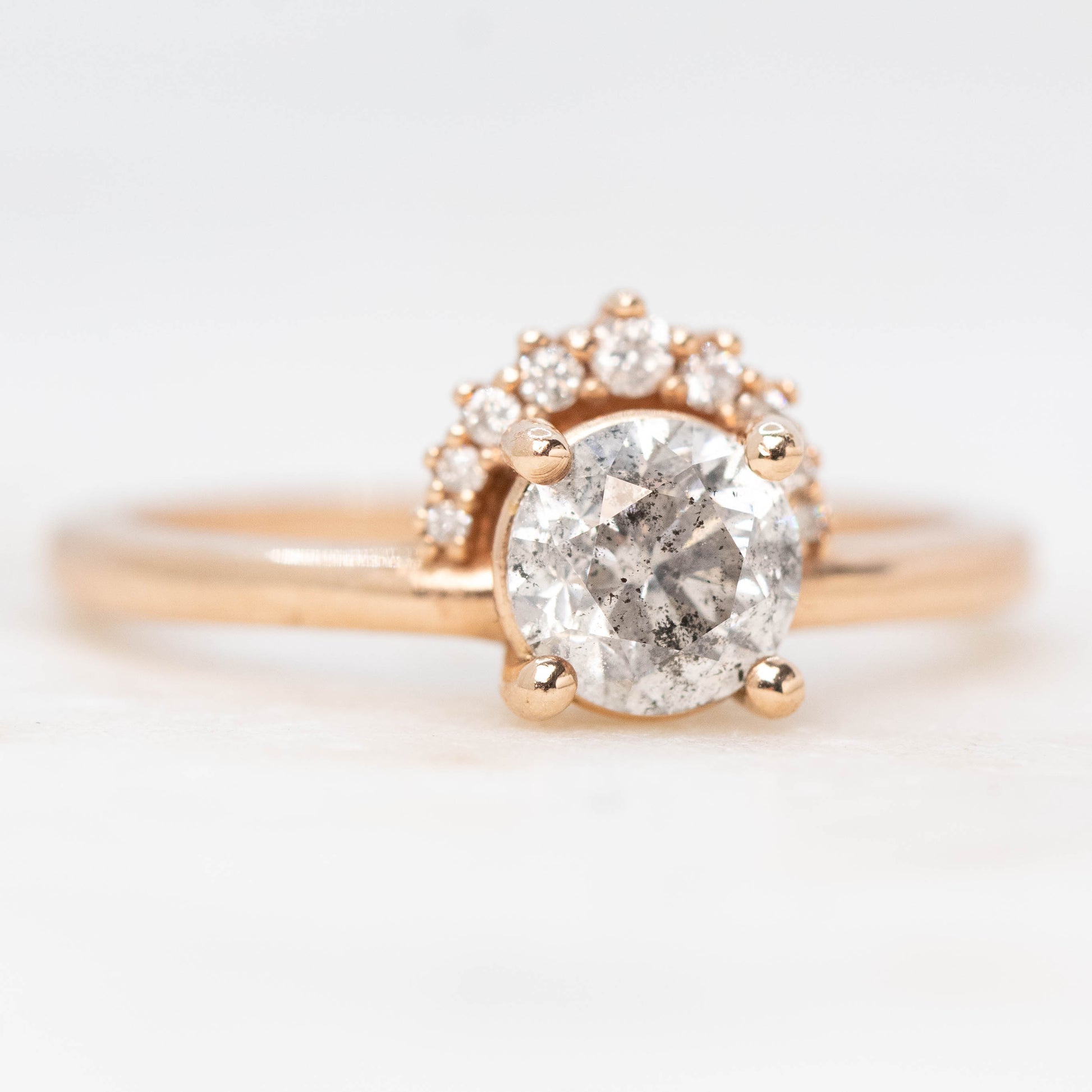 Lonnie Ring with a 1.01 Carat Round Gray Salt and Pepper Diamond in 10k Rose Gold - Ready to Size and Ship - Midwinter Co. Alternative Bridal Rings and Modern Fine Jewelry