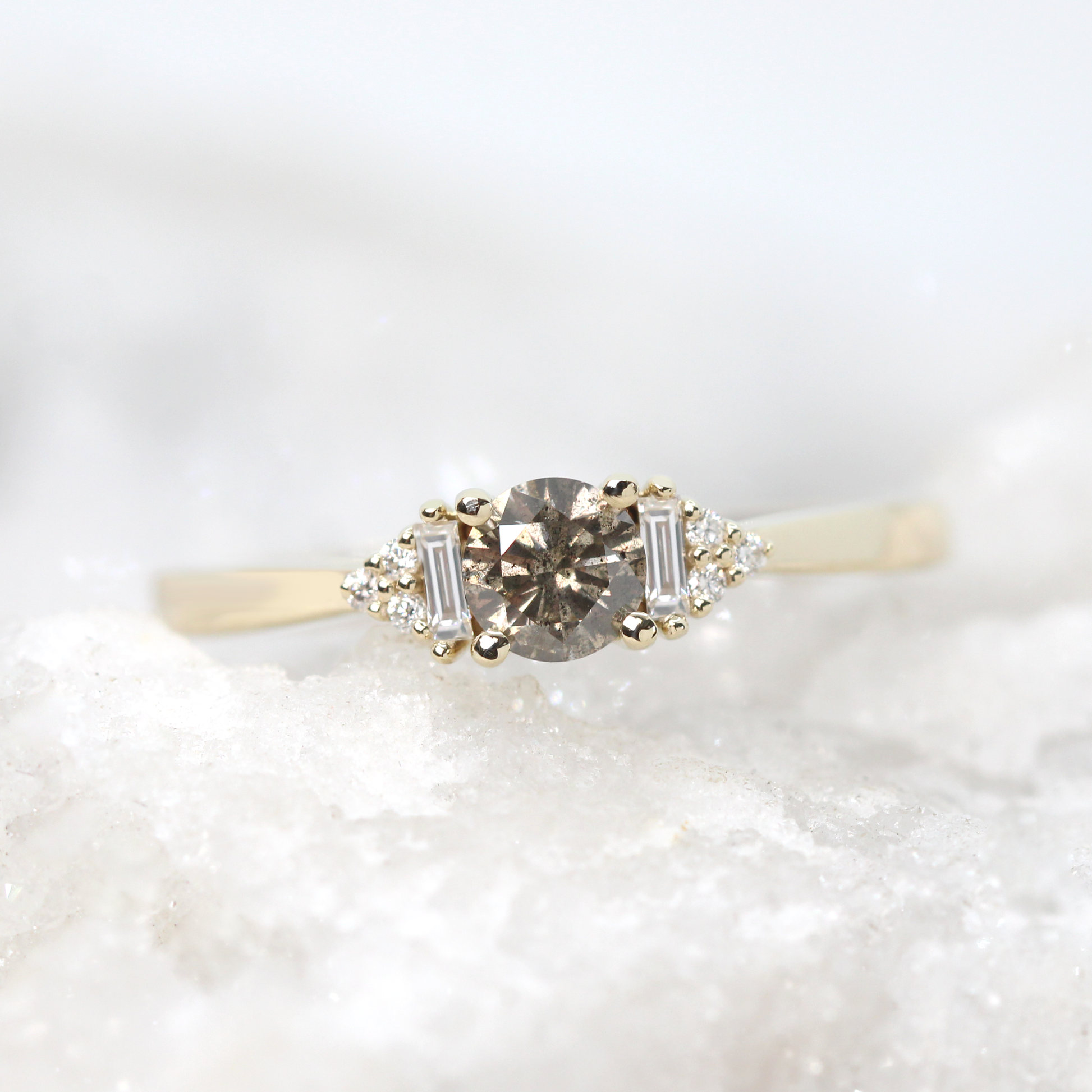 Autumn Ring with a 0.56 Carat Round Champagne Celestial Diamond and White Accent Diamonds in 14k Yellow Gold - Ready to Size and Ship - Midwinter Co. Alternative Bridal Rings and Modern Fine Jewelry