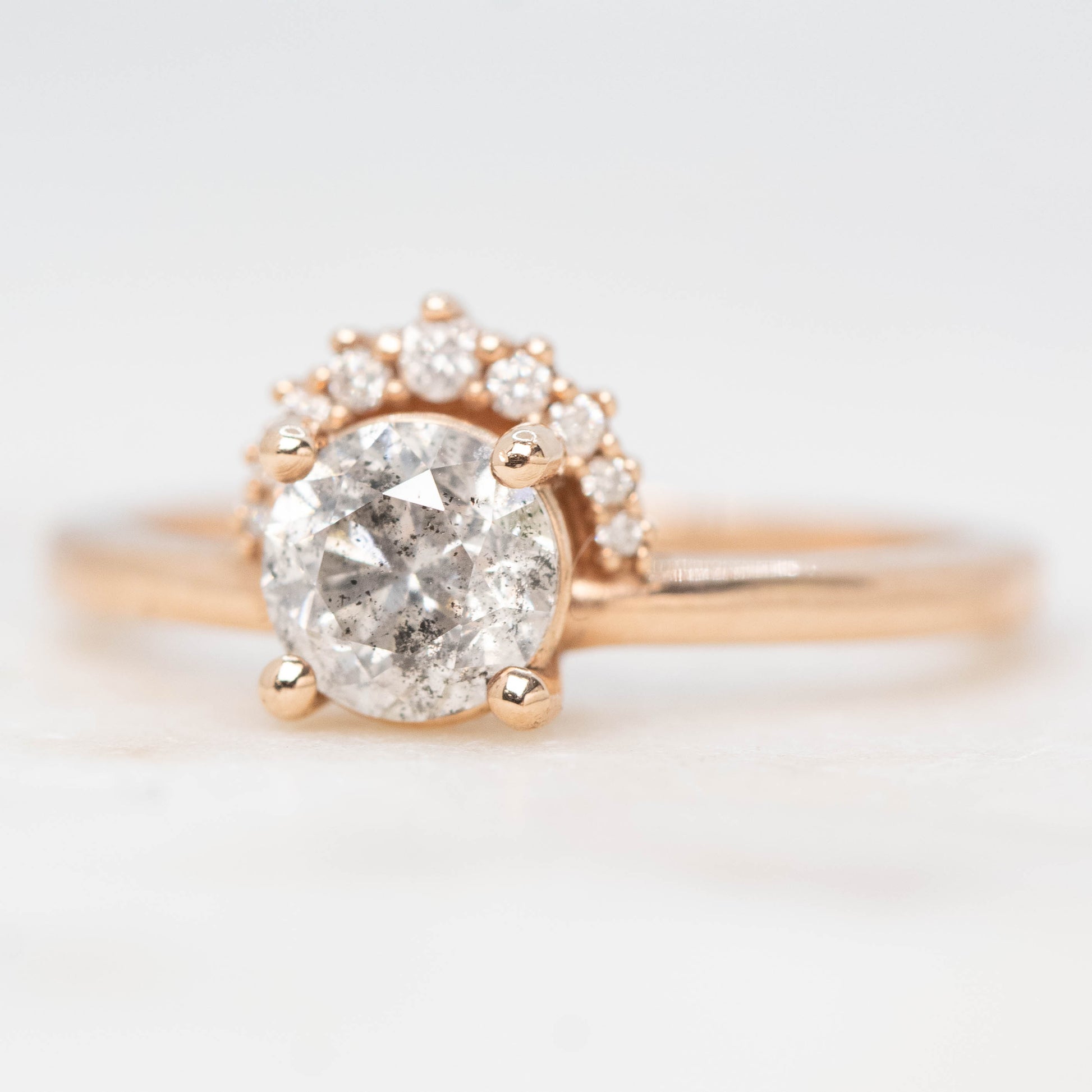 Lonnie Ring with a 1.01 Carat Round Gray Salt and Pepper Diamond in 10k Rose Gold - Ready to Size and Ship - Midwinter Co. Alternative Bridal Rings and Modern Fine Jewelry