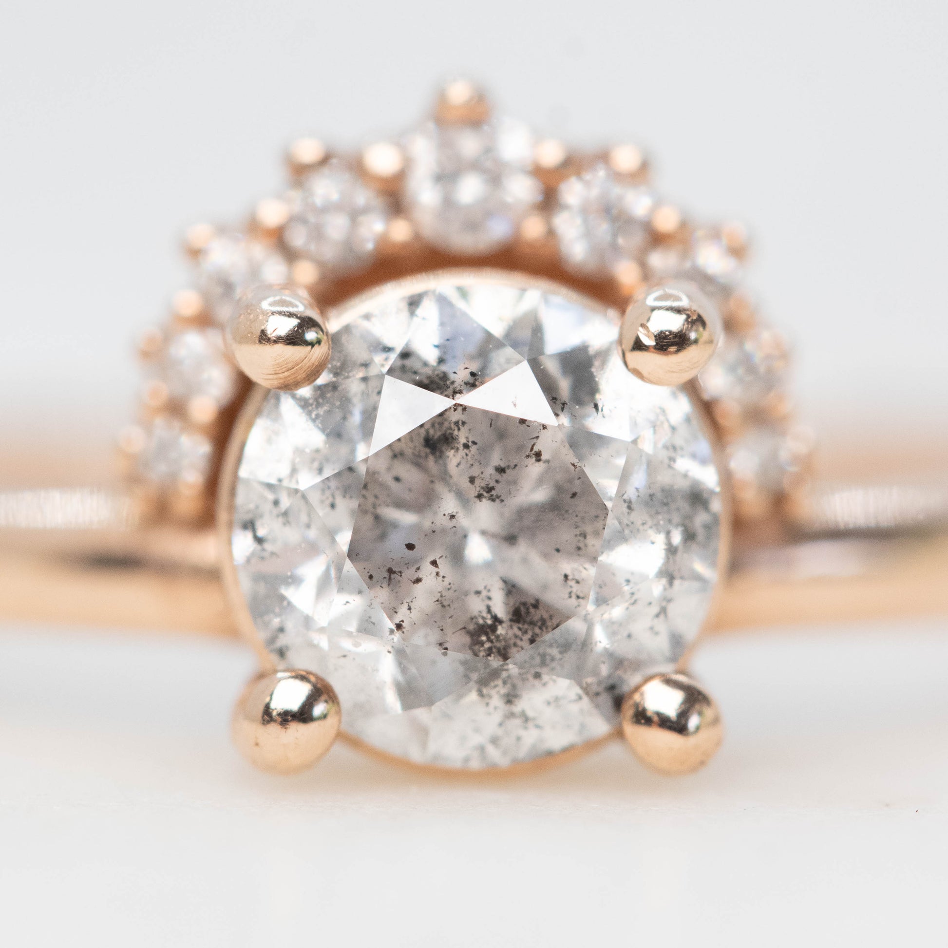 Lonnie Ring with a 1.01 Carat Round Gray Salt and Pepper Diamond in 10k Rose Gold - Ready to Size and Ship - Midwinter Co. Alternative Bridal Rings and Modern Fine Jewelry