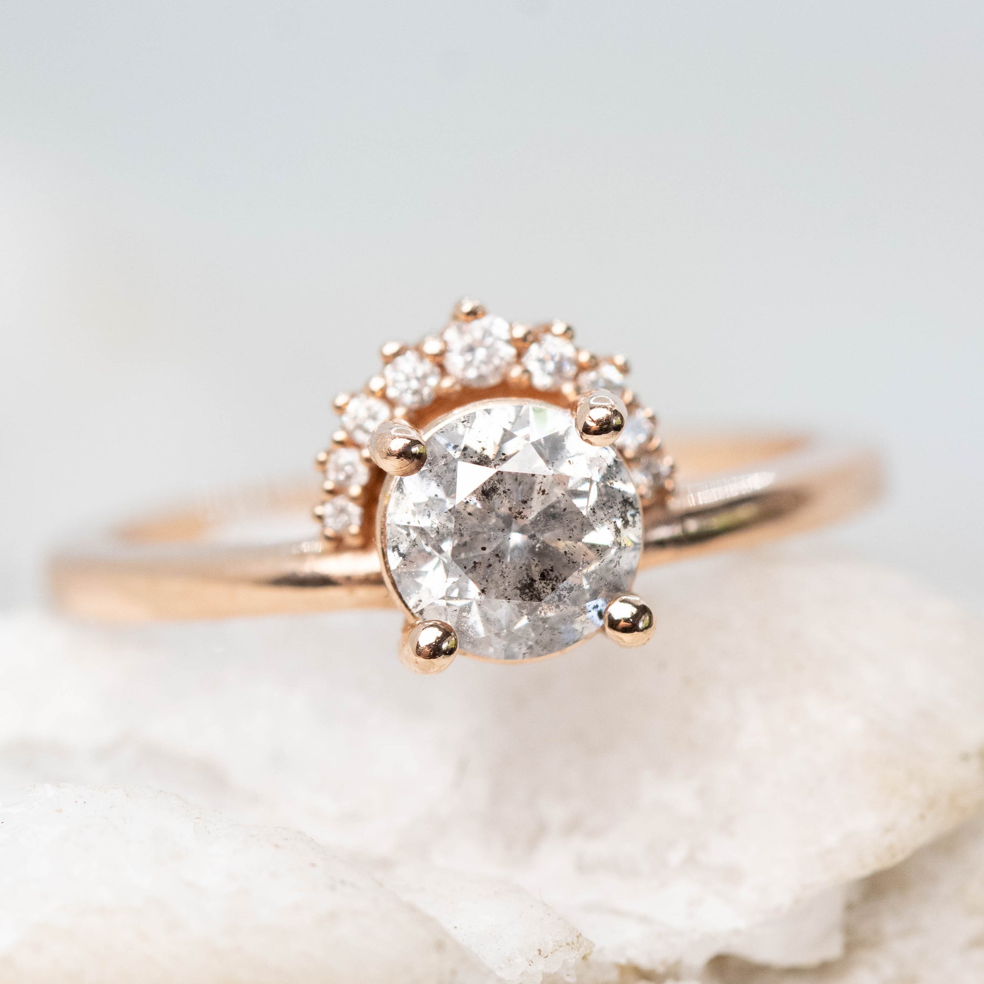 Lonnie Ring with a 1.01 Carat Round Gray Salt and Pepper Diamond in 10k Rose Gold - Ready to Size and Ship - Midwinter Co. Alternative Bridal Rings and Modern Fine Jewelry