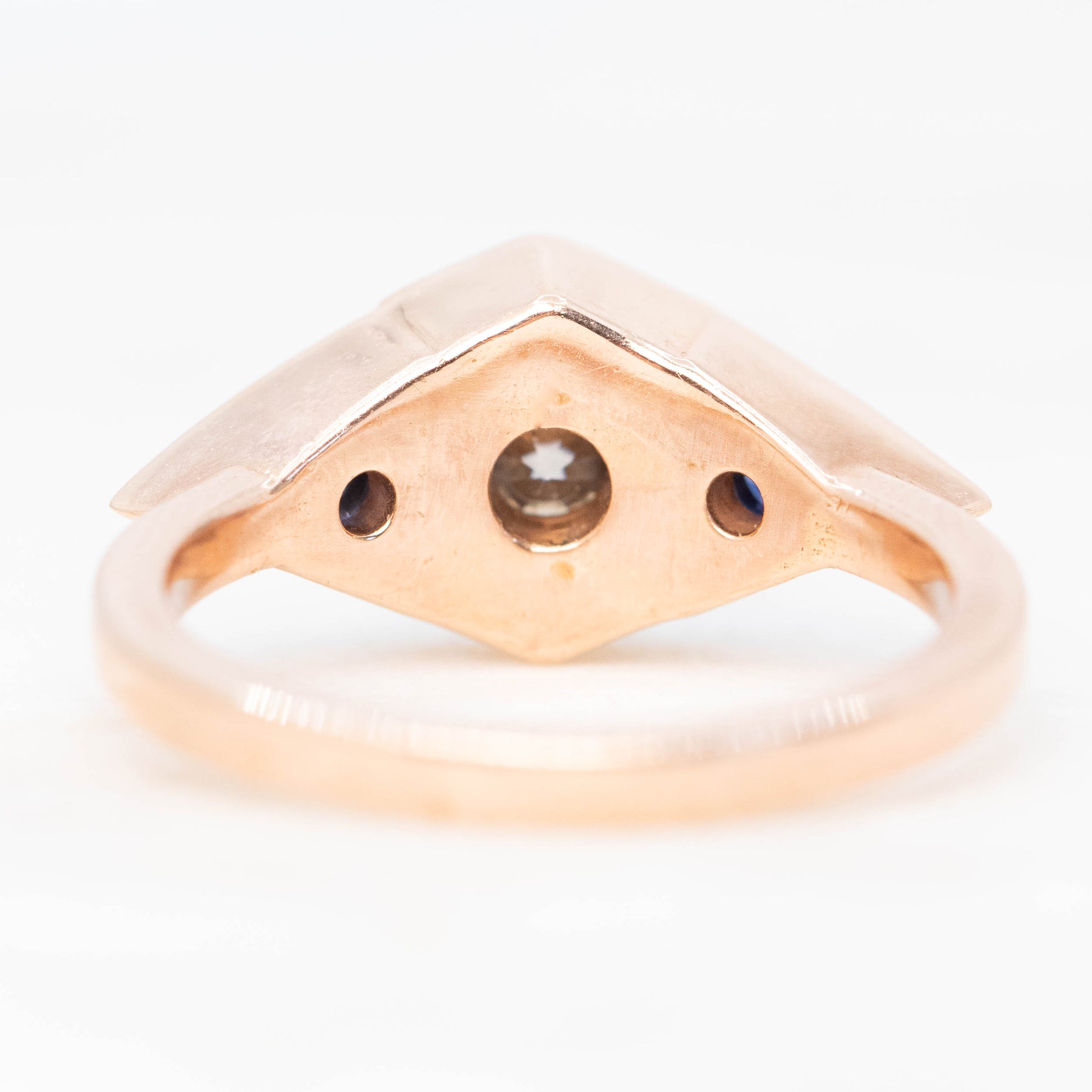 Cassia Ring with a 1.00 Carat Round Gray Moissanite and Blue Sapphire Accents in 10k Rose Gold - Ready to Size and Ship - Midwinter Co. Alternative Bridal Rings and Modern Fine Jewelry