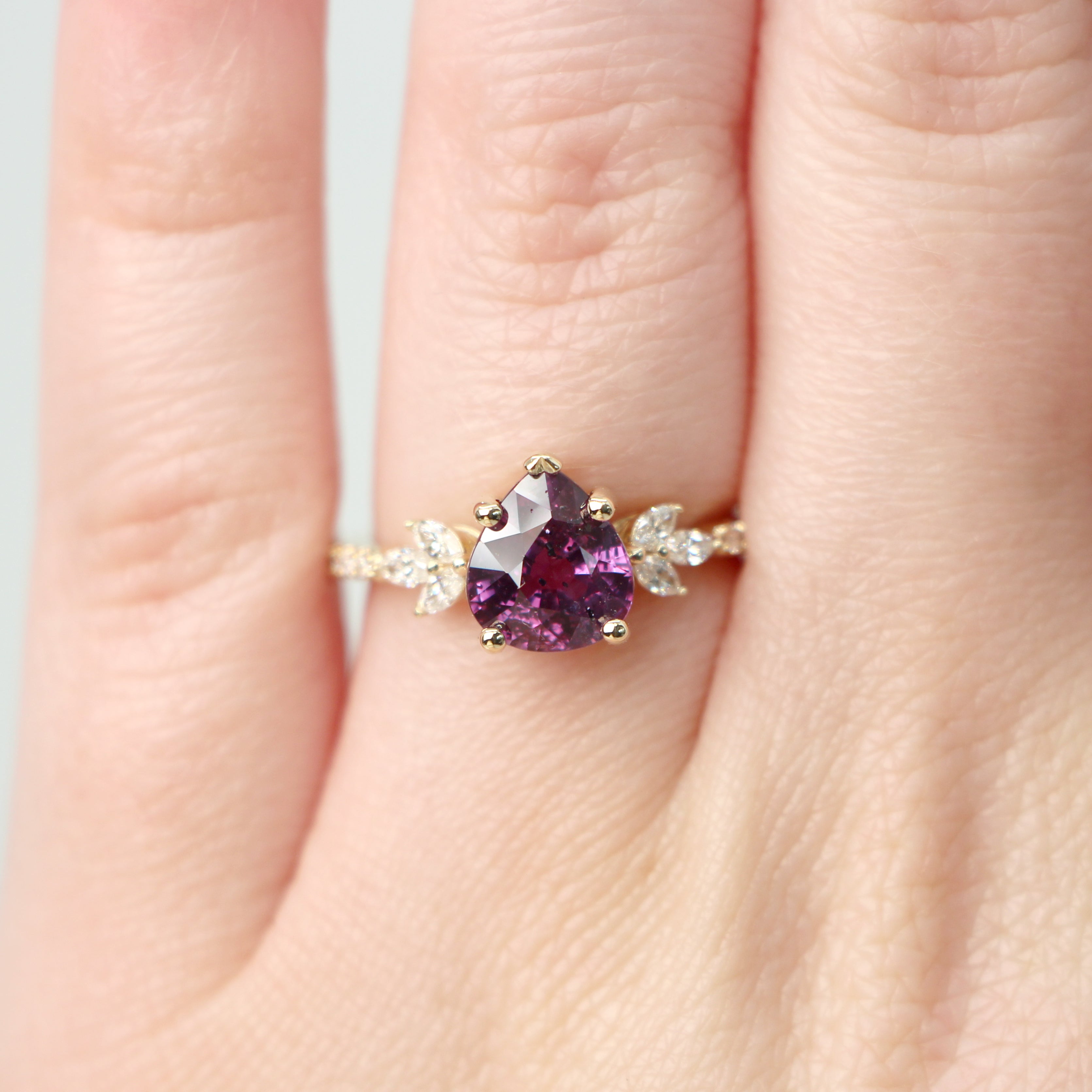 Betty Ring with a 2.55 Carat Pear Magenta Pink Sapphire and White Accent Diamonds - Ready to Size and Ship - Midwinter Co. Alternative Bridal Rings and Modern Fine Jewelry