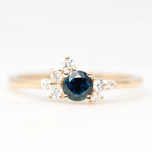 Baby Orion Ring with a 0.44 Carat Deep Blue Sapphire and White Accent Diamonds in 14k Yellow Gold - Ready to Size and Ship