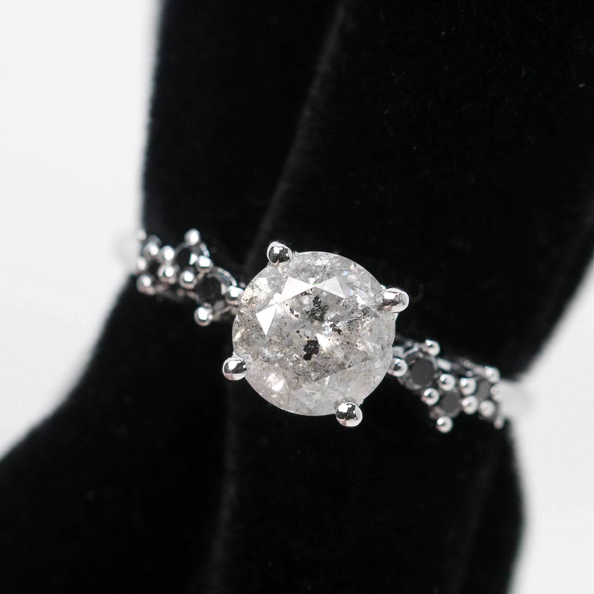 Zealan Ring with a 1.48 Carat Gray Celestial Round Diamond and Black Accent Diamonds in 14k White Gold - Ready to Size and Ship - Midwinter Co. Alternative Bridal Rings and Modern Fine Jewelry