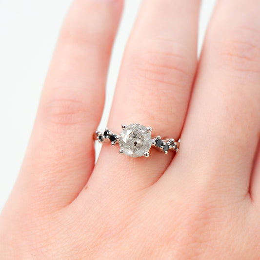Zealan Ring with a 1.48 Carat Gray Celestial Round Diamond and Black Accent Diamonds in 14k White Gold - Ready to Size and Ship - Midwinter Co. Alternative Bridal Rings and Modern Fine Jewelry