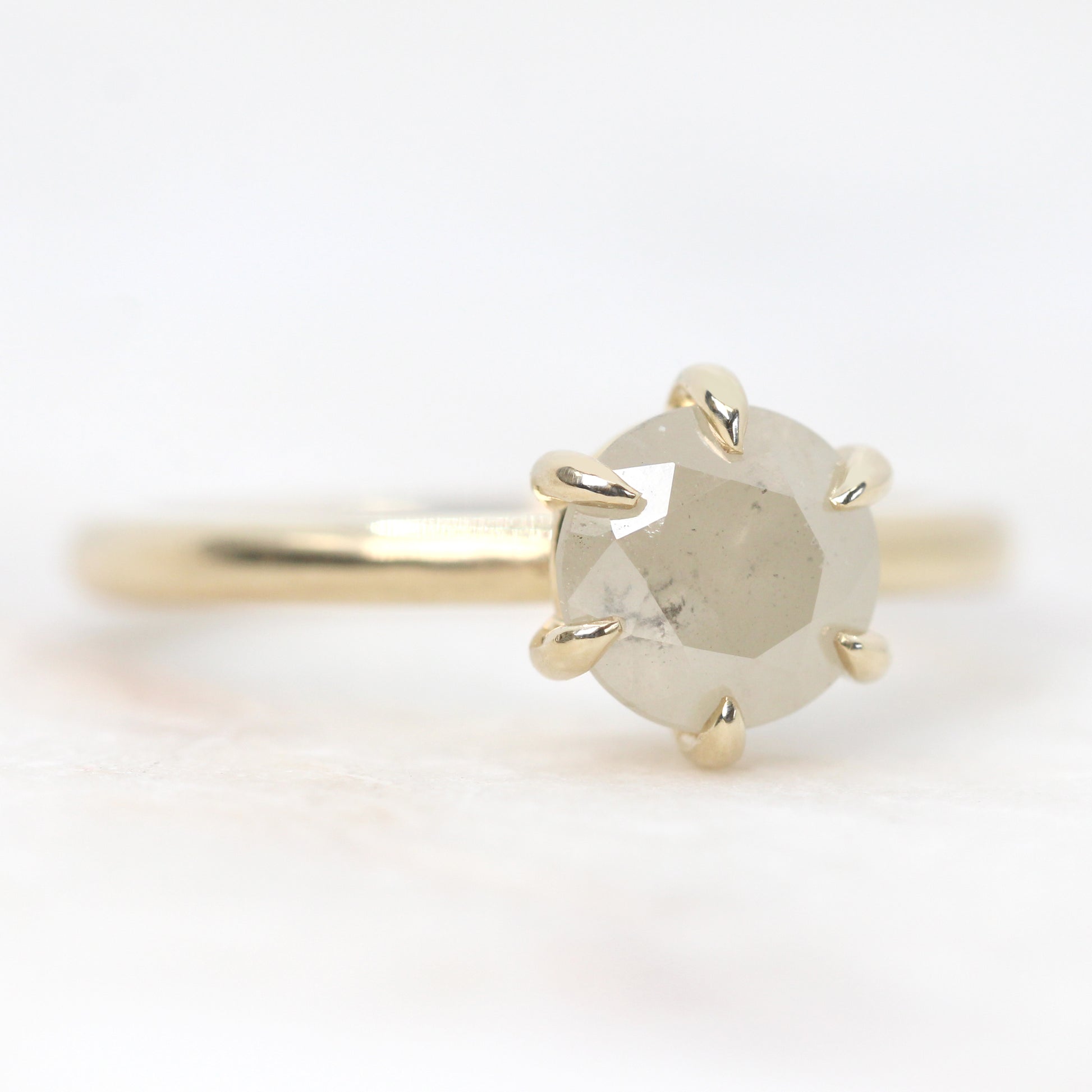 Charlotte Ring with a 1.55 Carat Round Misty White Celestial Diamond in 14k Yellow Gold - Ready to Size and Ship - Midwinter Co. Alternative Bridal Rings and Modern Fine Jewelry