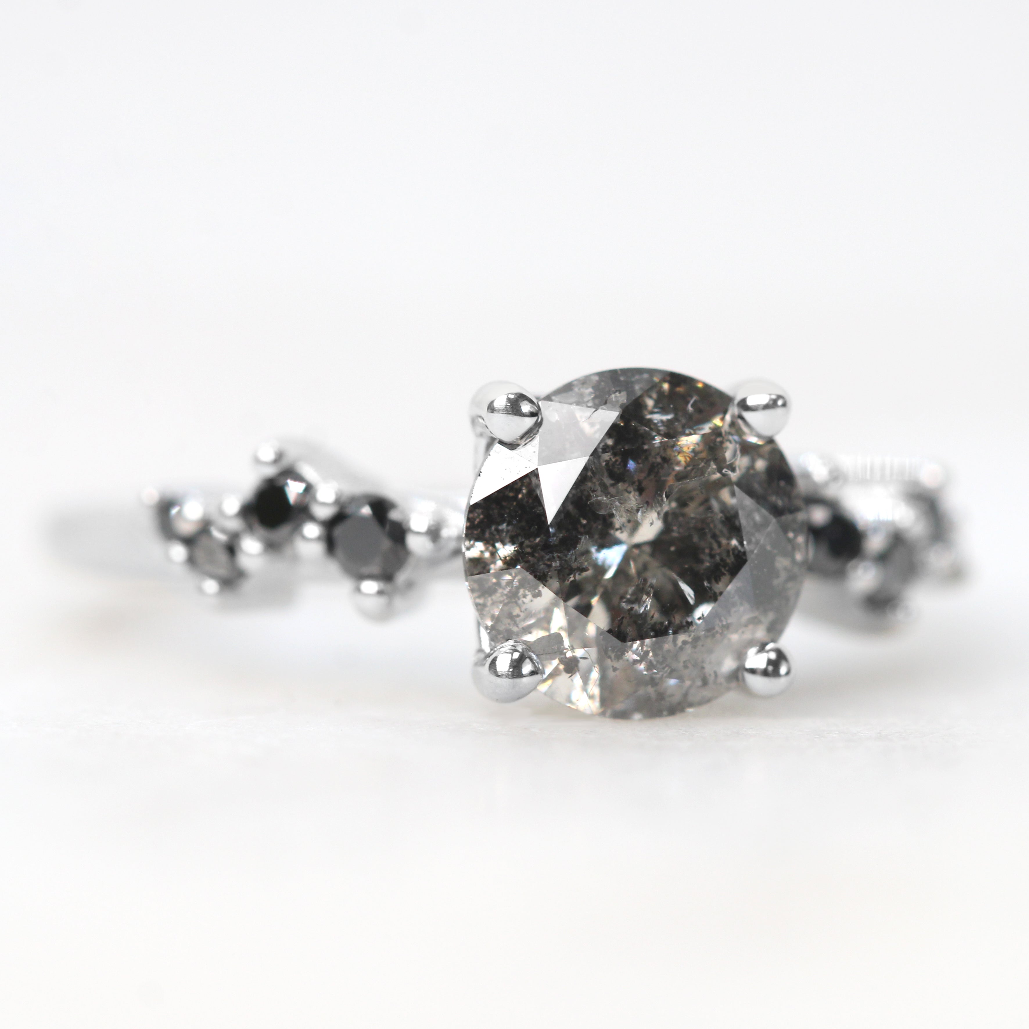 Zealan Ring with a 1.60 Carat Round Black Salt and Pepper Diamond