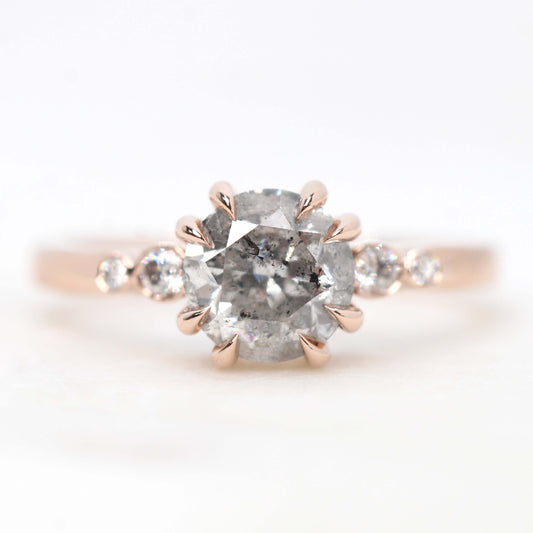 Joyce Ring with a 1.57 Carat Round Bright Gray Celestial Diamond and White Accent Diamonds in 14k Rose Gold - Ready to Size and Ship - Midwinter Co. Alternative Bridal Rings and Modern Fine Jewelry