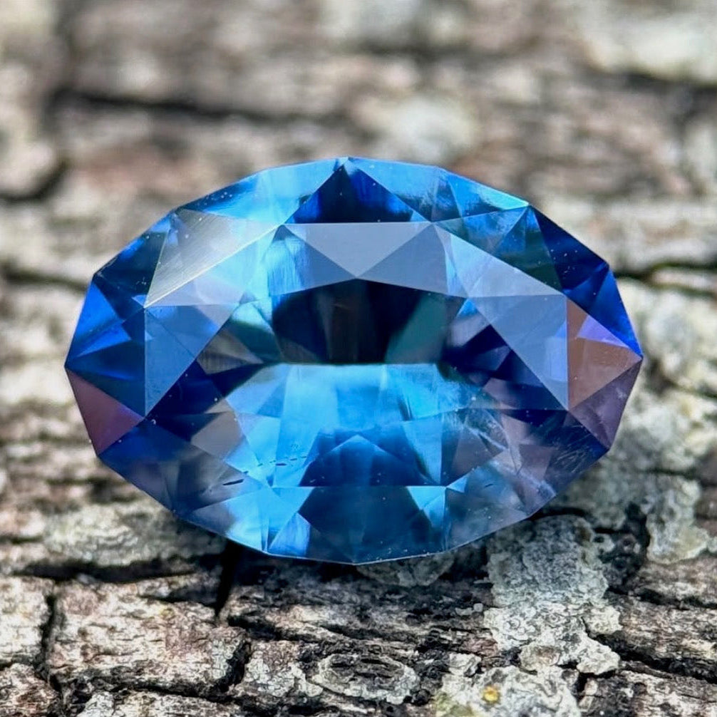 3.22 Carat Blue Geometric Oval Sapphire for Custom Work - Inventory Code BGOS322 - Midwinter Co. Alternative Bridal Rings and Modern Fine Jewelry