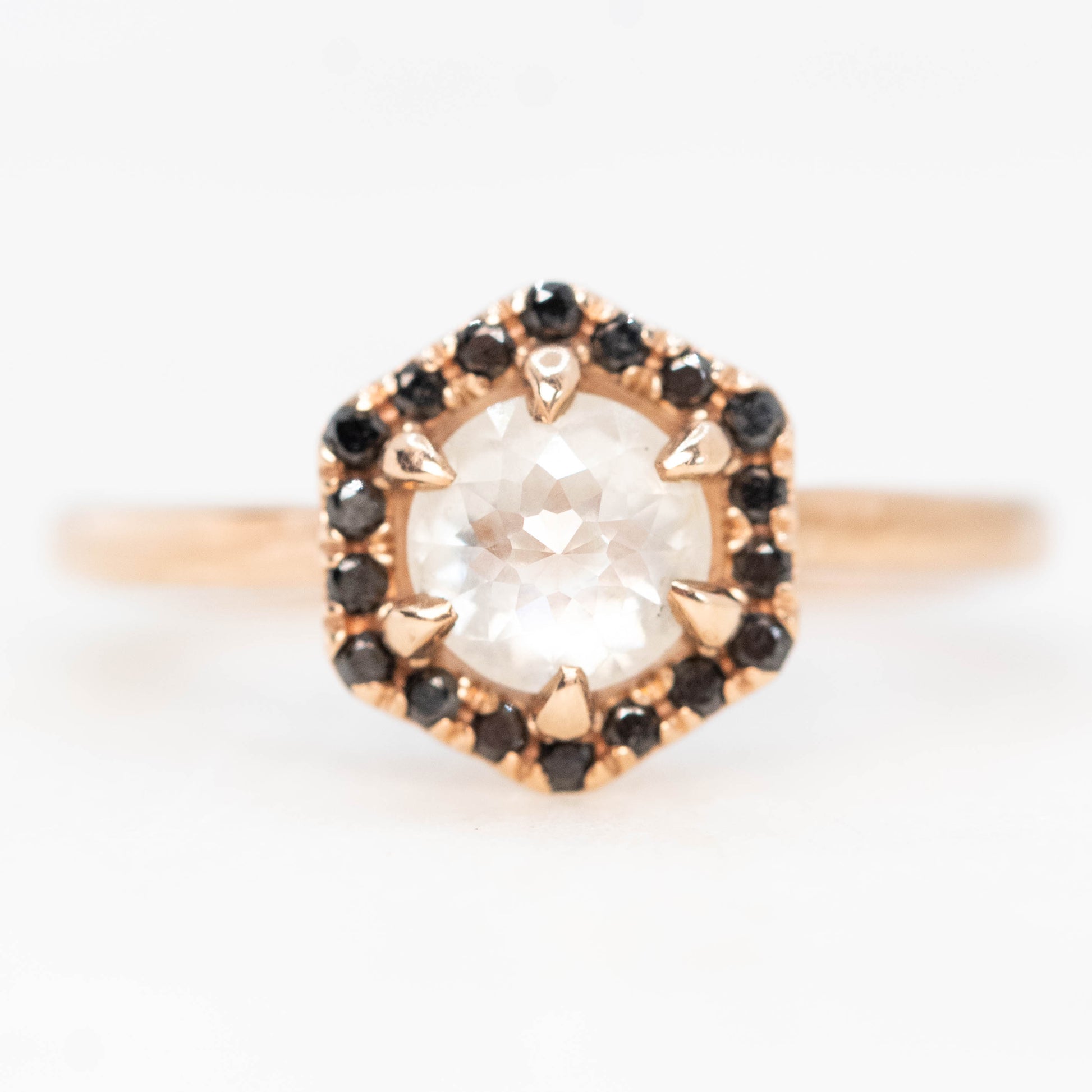 Sia Ring with a Carat Misty White Round Rose Cut Diamond and