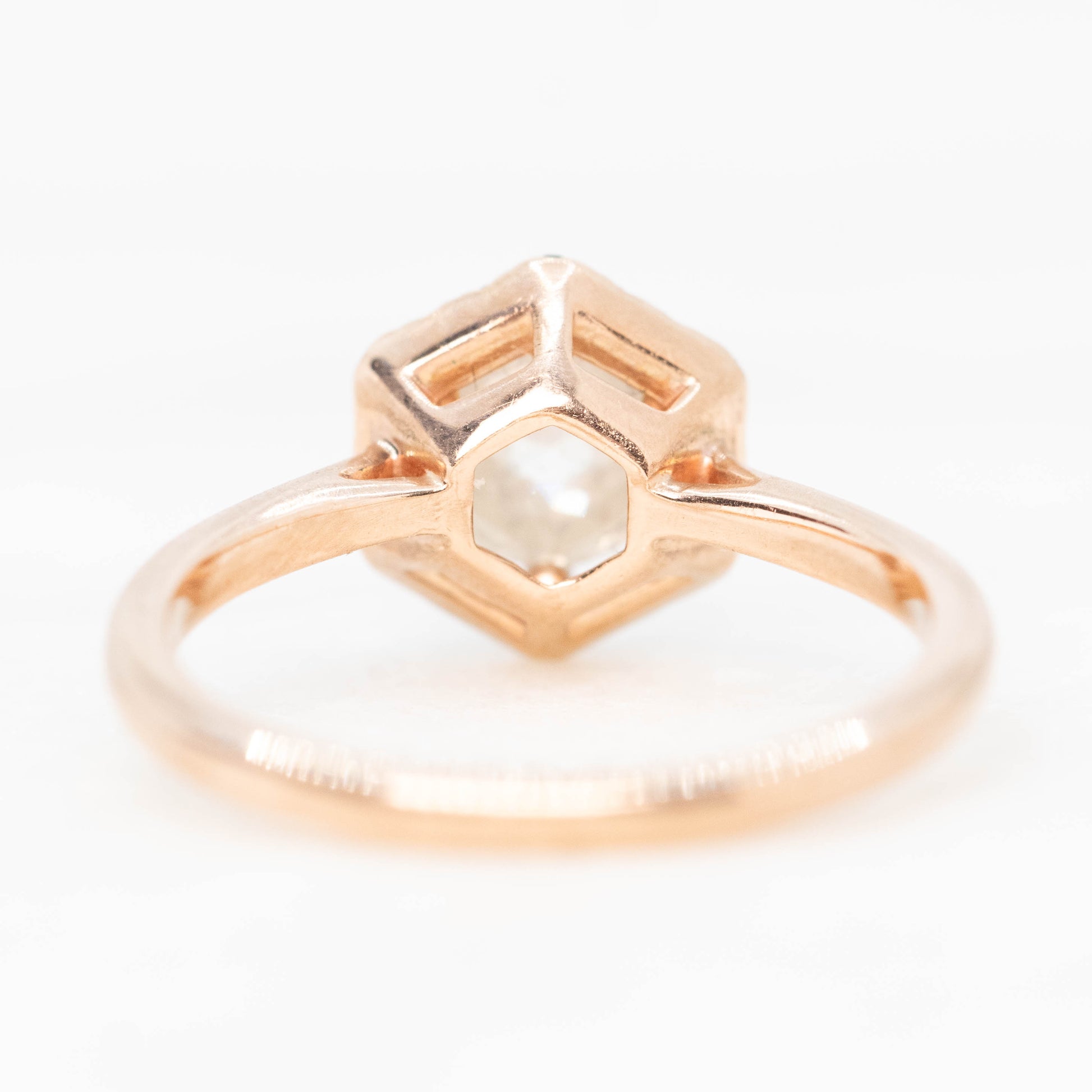 Sia Ring with a 0.90 Carat Misty White Round Rose Cut Diamond and Black Accent Diamonds in 10k Rose Gold - Ready to Size and Ship - Midwinter Co. Alternative Bridal Rings and Modern Fine Jewelry