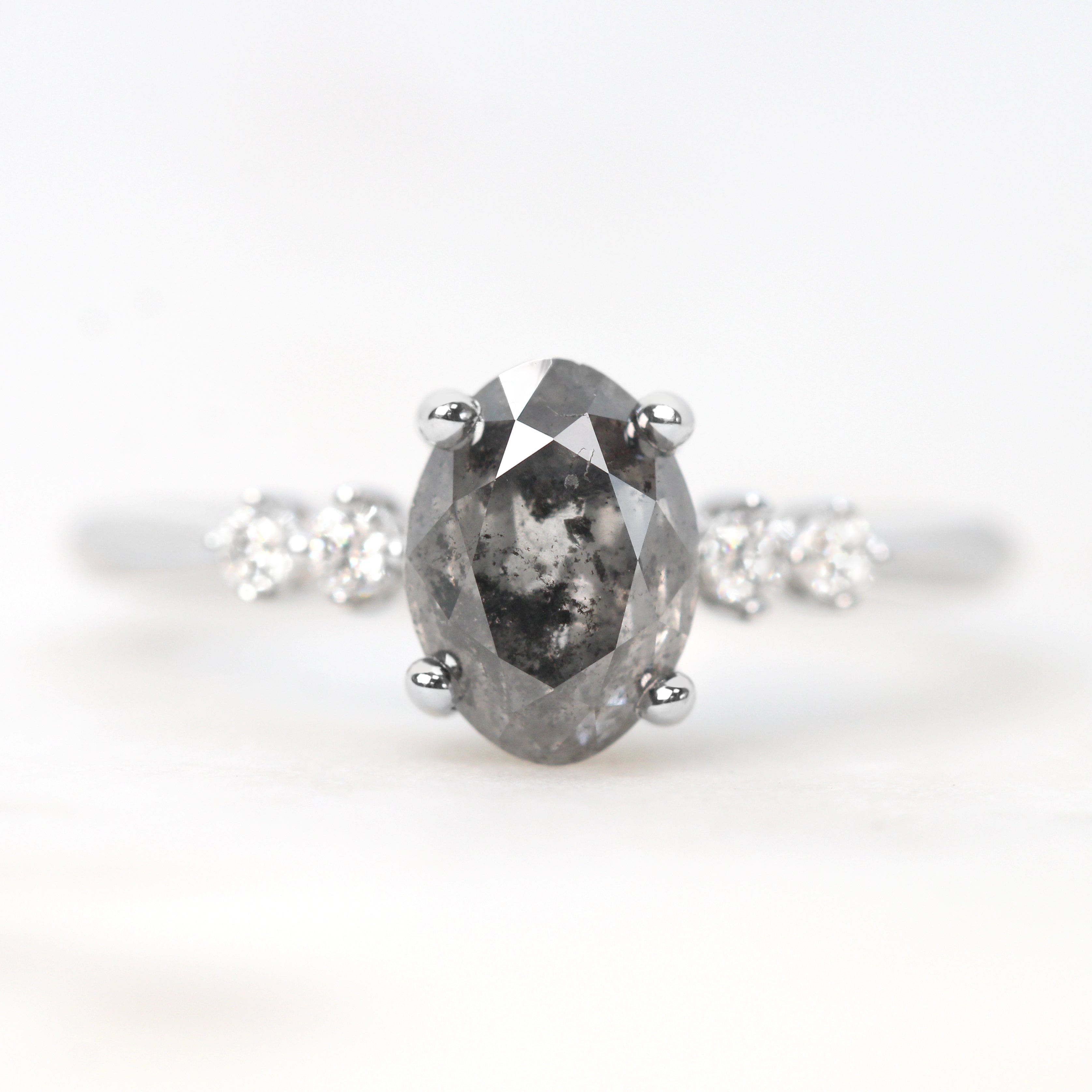 Cordelia Ring with a 1.86 Carat Dark Gray Oval Celestial Diamond and White Accent Diamonds in 14k White Gold - Ready to Size and Ship - Midwinter Co. Alternative Bridal Rings and Modern Fine Jewelry