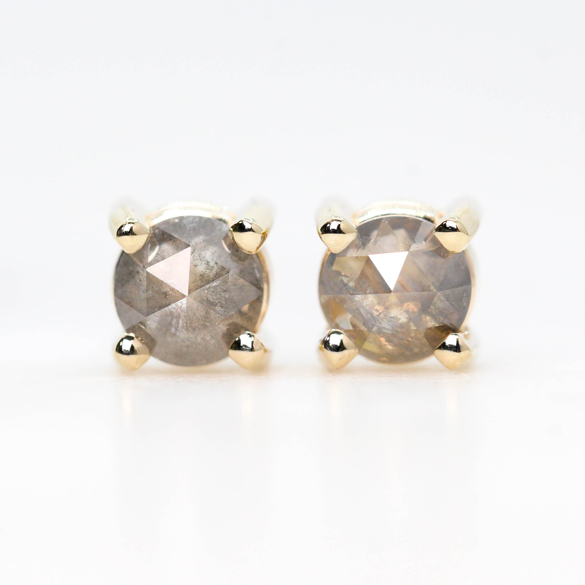 Rose Cut 4.25mm-4.5mm Misty Gray Celestial Diamond Earring Studs in 14k Yellow Gold - Ready to Ship - Midwinter Co. Alternative Bridal Rings and Modern Fine Jewelry