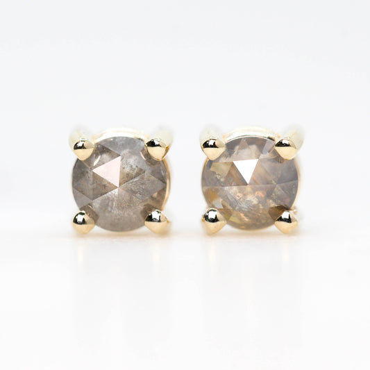 Rose Cut 4.25mm-4.5mm Misty Gray Celestial Diamond Earring Studs in 14k Yellow Gold - Ready to Ship - Midwinter Co. Alternative Bridal Rings and Modern Fine Jewelry