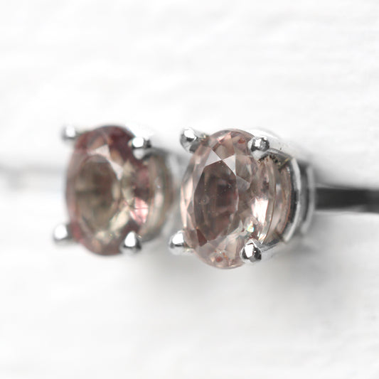 Pink Oval Sapphire Earrings in 14k White Gold - Ready to Ship - Midwinter Co. Alternative Bridal Rings and Modern Fine Jewelry