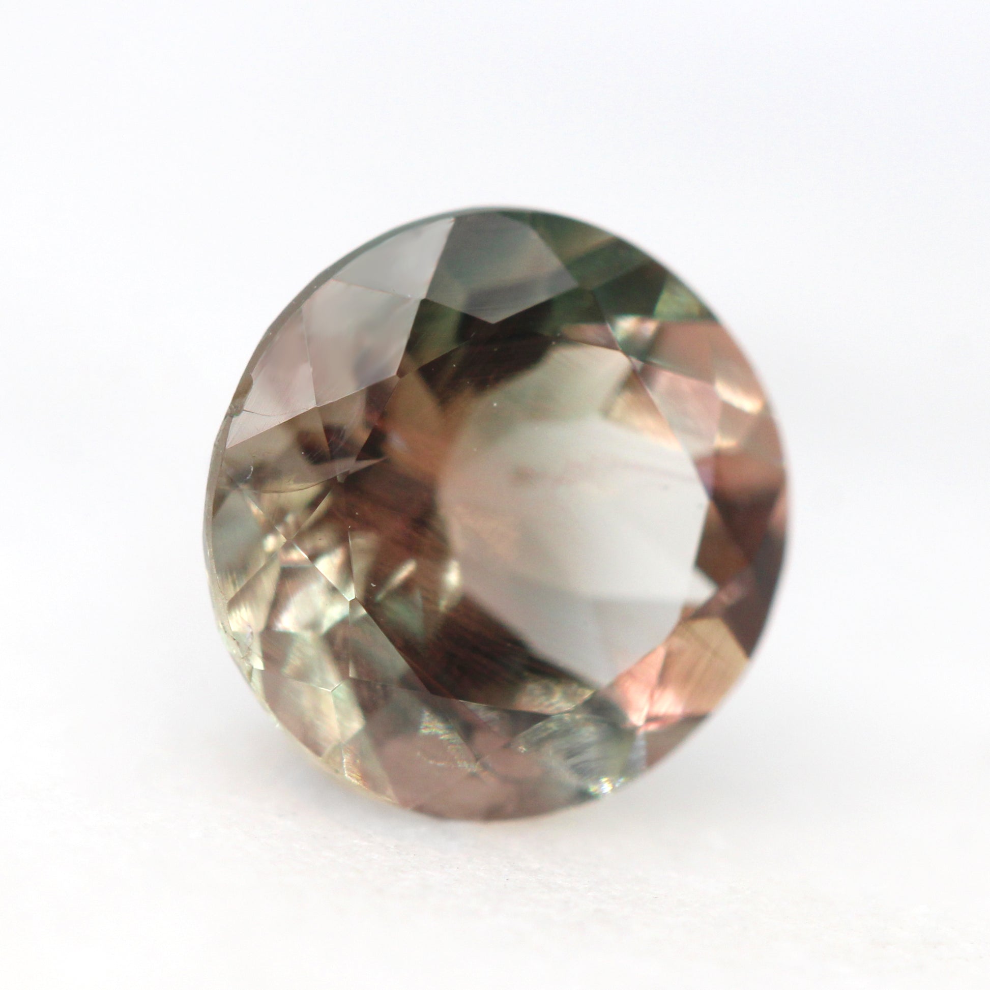 1.55 Carat Bicolor Orange and Green Round Sunstone for Custom Work - Inventory Code RNDSUN155 - Midwinter Co. Alternative Bridal Rings and Modern Fine Jewelry
