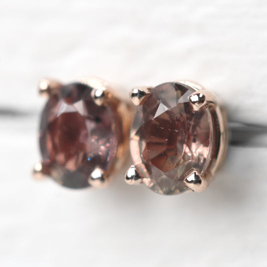 Pink Oval Sapphire Earrings in 14k Rose Gold - Ready to Ship - Midwinter Co. Alternative Bridal Rings and Modern Fine Jewelry