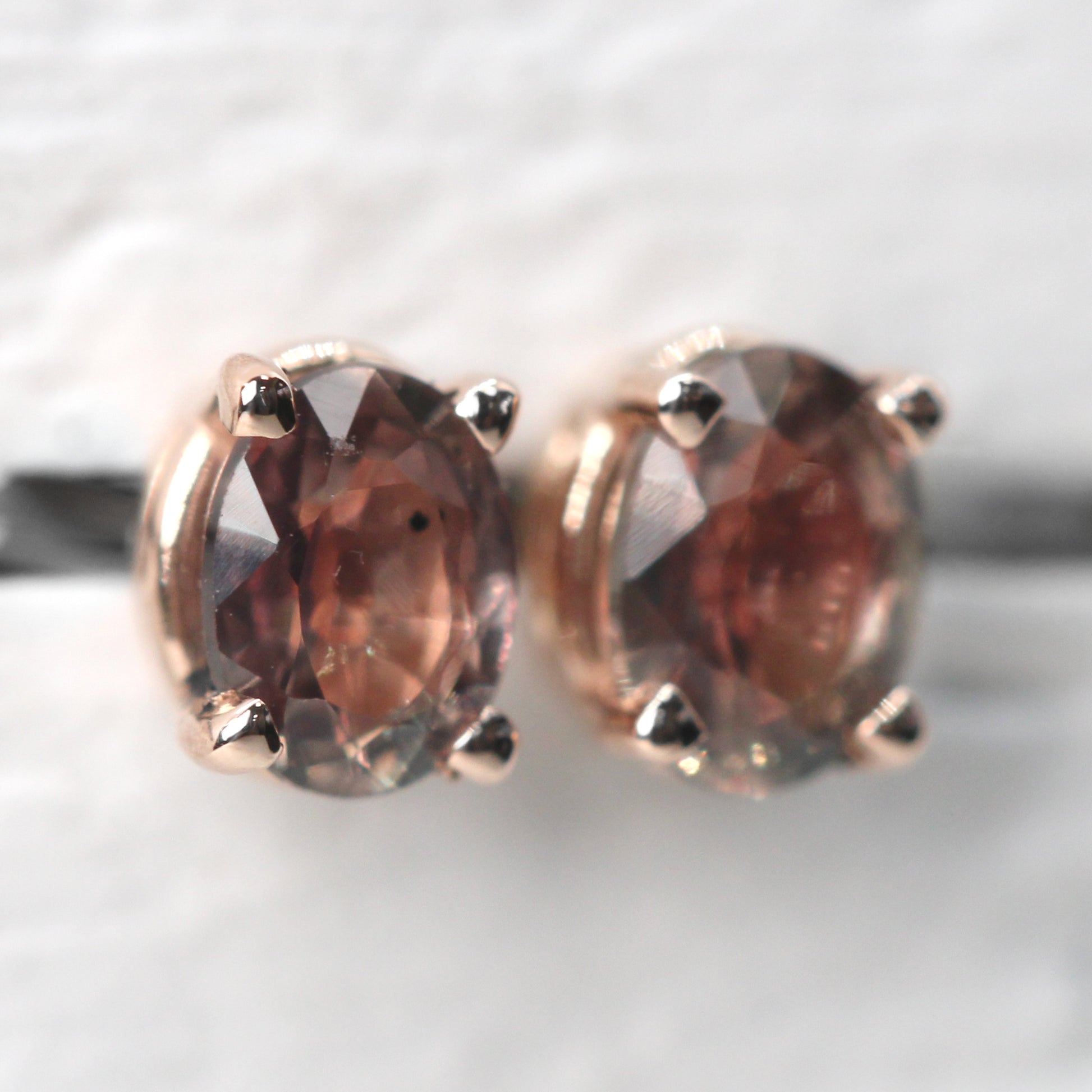 Pink Oval Sapphire Earrings in 14k Rose Gold - Ready to Ship - Midwinter Co. Alternative Bridal Rings and Modern Fine Jewelry