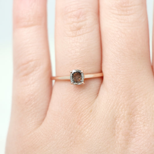 Elle Ring with a 0.67 Carat Cushion Cut Dark Gray Celestial Diamond in 14k Rose Gold - Ready to Size and Ship - Midwinter Co. Alternative Bridal Rings and Modern Fine Jewelry