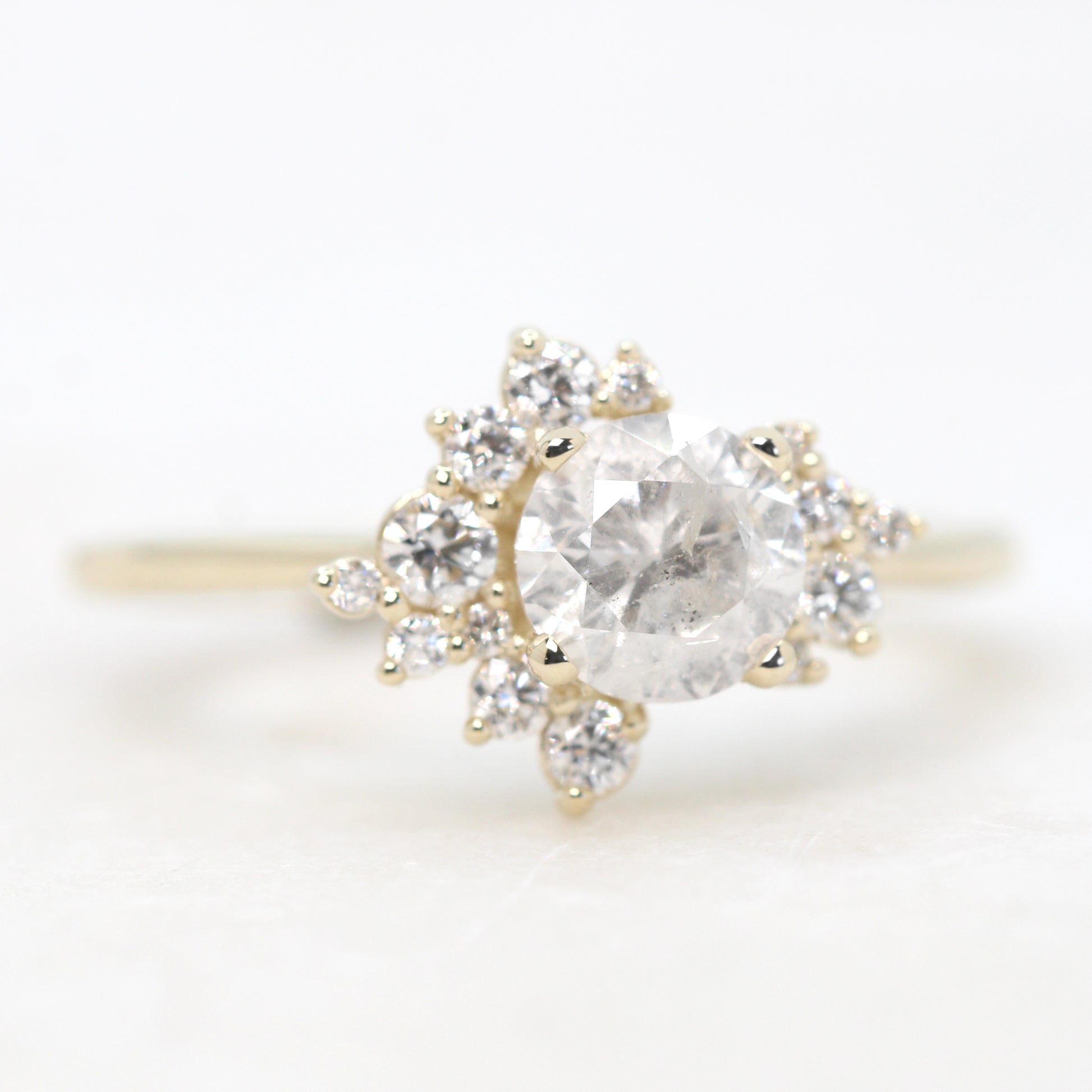 Orion Ring with a 1.00 Carat Round White Celestial Diamond and White Accent Diamonds in 14k Yellow Gold - Ready to Size and Ship - Midwinter Co. Alternative Bridal Rings and Modern Fine Jewelry