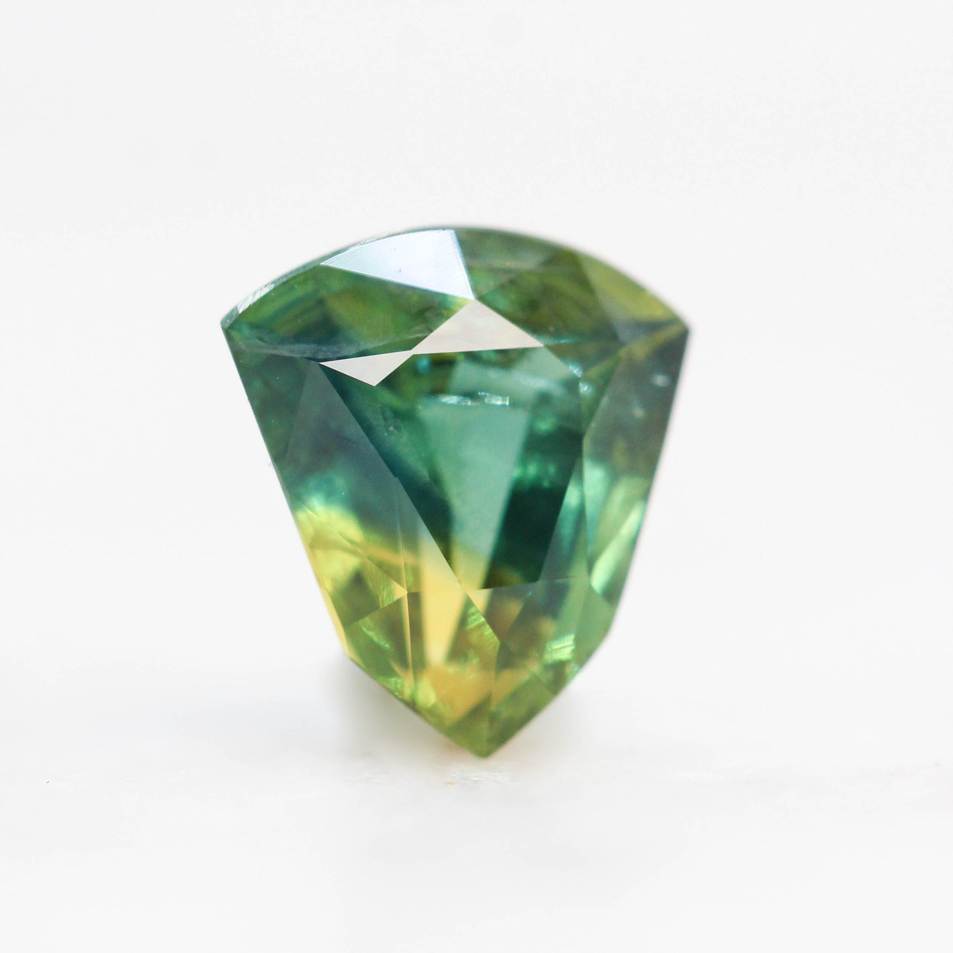 1.12 Carat BiColor Green & Yellow Shield Cut Sapphire for Custom Work - Inventory Code GYS112 - Midwinter Co. Alternative Bridal Rings and Modern Fine Jewelry